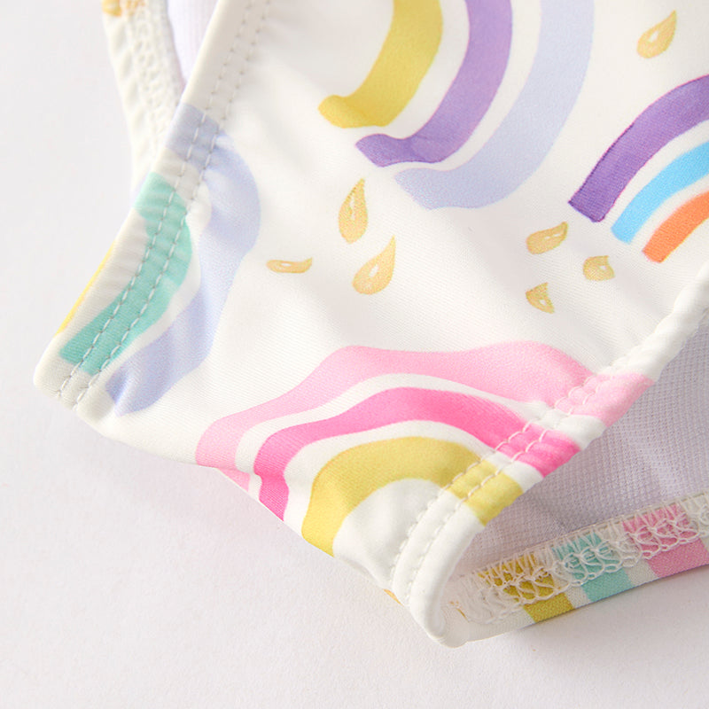 （In Stock）Girls Summer Rainbow Print Swimsuit