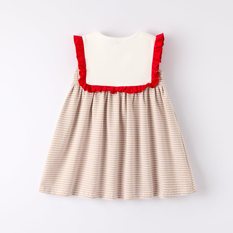 （In Stock）Girls Spring and Summer Khaki Farm Embroidery Dress