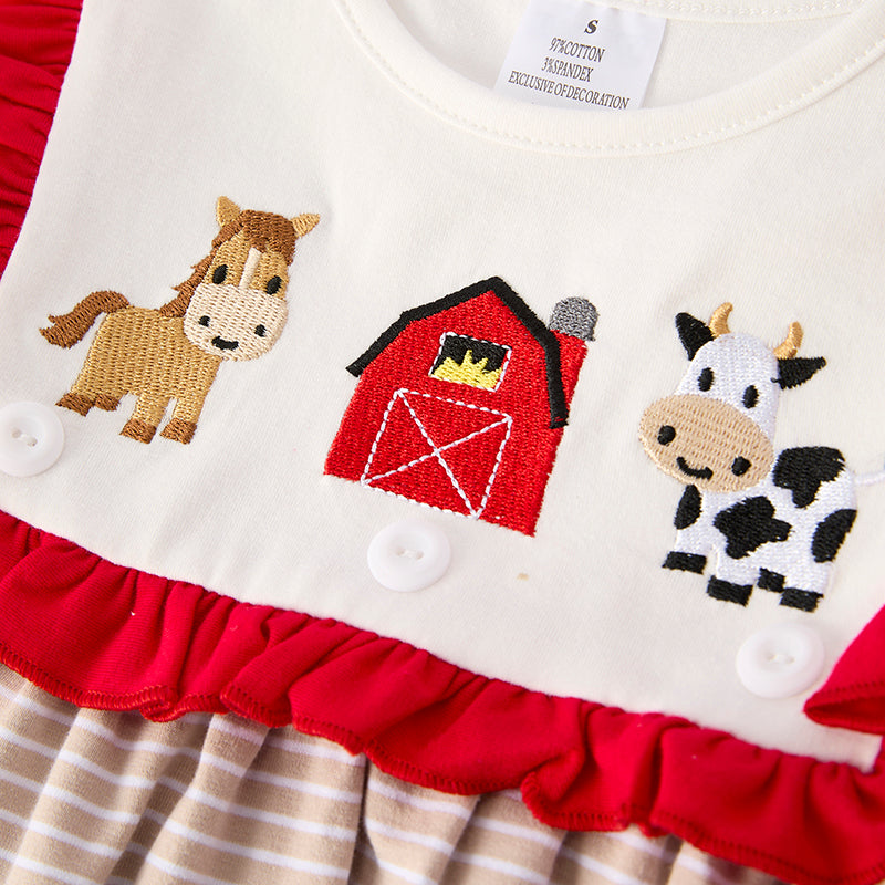 （In Stock）Girls Spring and Summer Khaki Farm Embroidery Dress