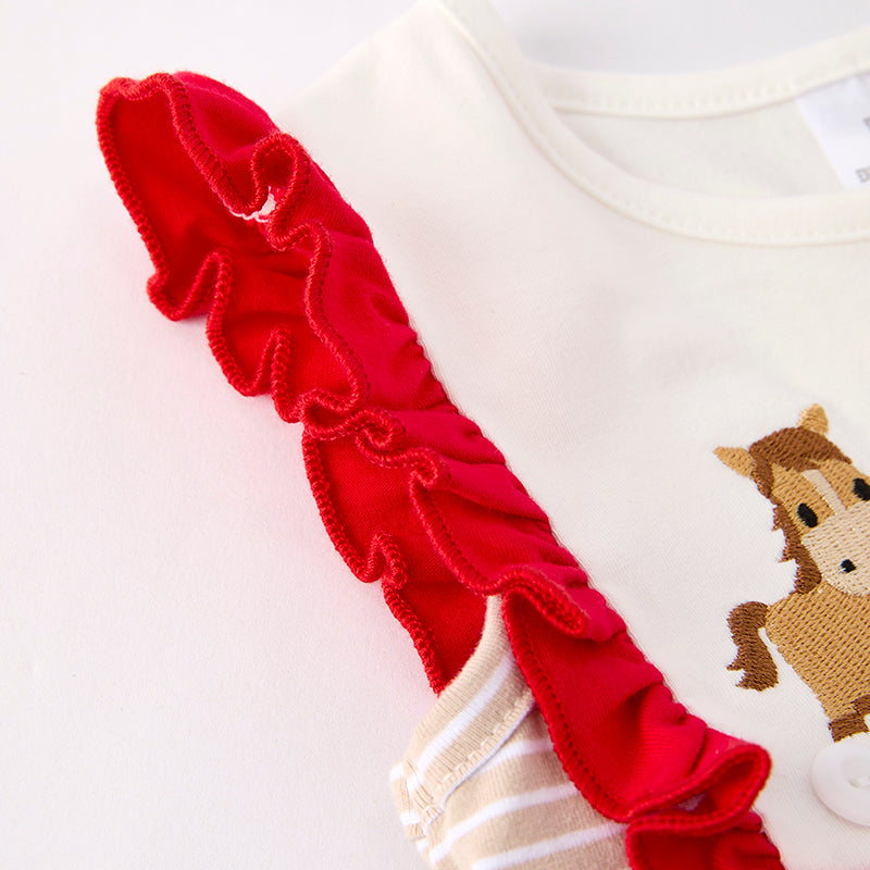 （In Stock）Girls Spring and Summer Khaki Farm Embroidery Dress