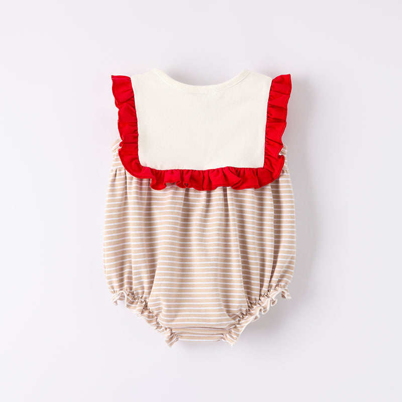 （In Stock）Toddler Girls Spring and Summer Khaki Farm Embroidery Romper