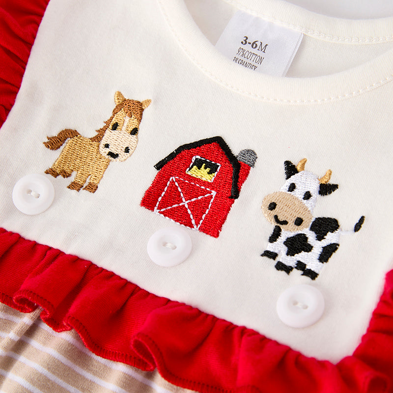 （In Stock）Toddler Girls Spring and Summer Khaki Farm Embroidery Romper