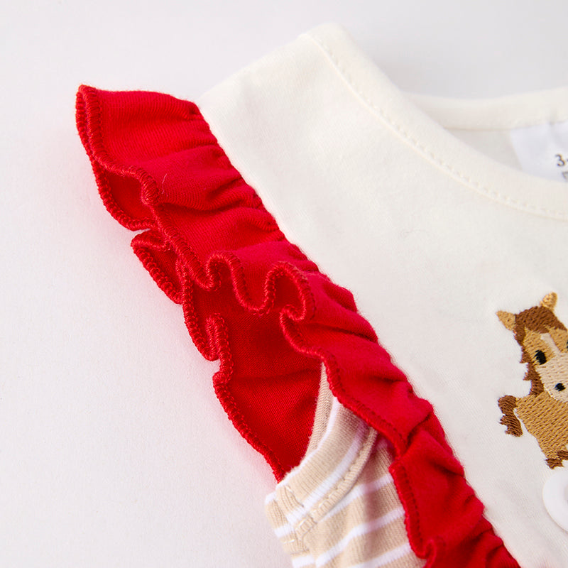 （In Stock）Toddler Girls Spring and Summer Khaki Farm Embroidery Romper
