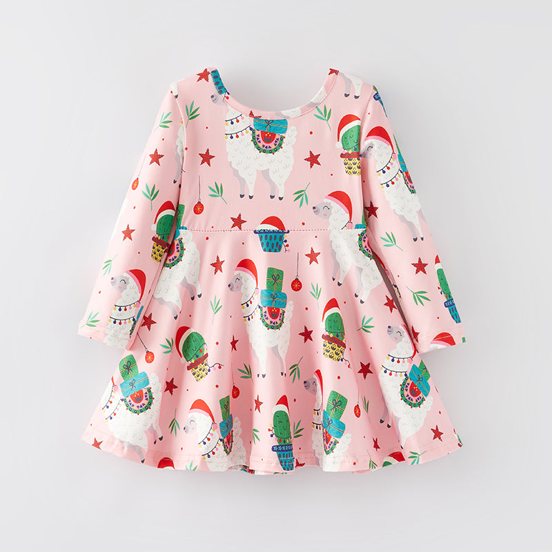 （In Stock G7-3-3）Girls Christmas Print Milk Silk Dress