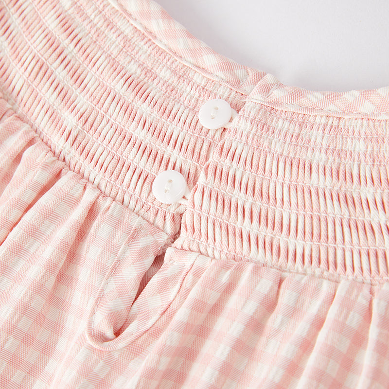 （In Stock L5-1-2）Girls Spring and Summer Strawberry Embroidery Smocked Short Set