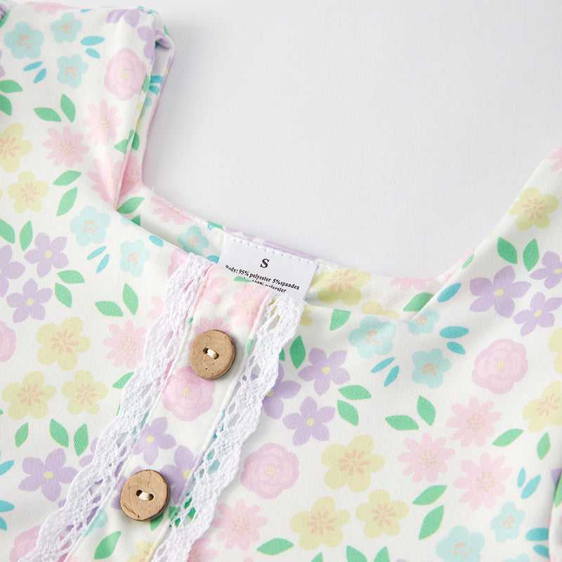 （In Stock A6-6-1）Girls Easter Floral Print Dress