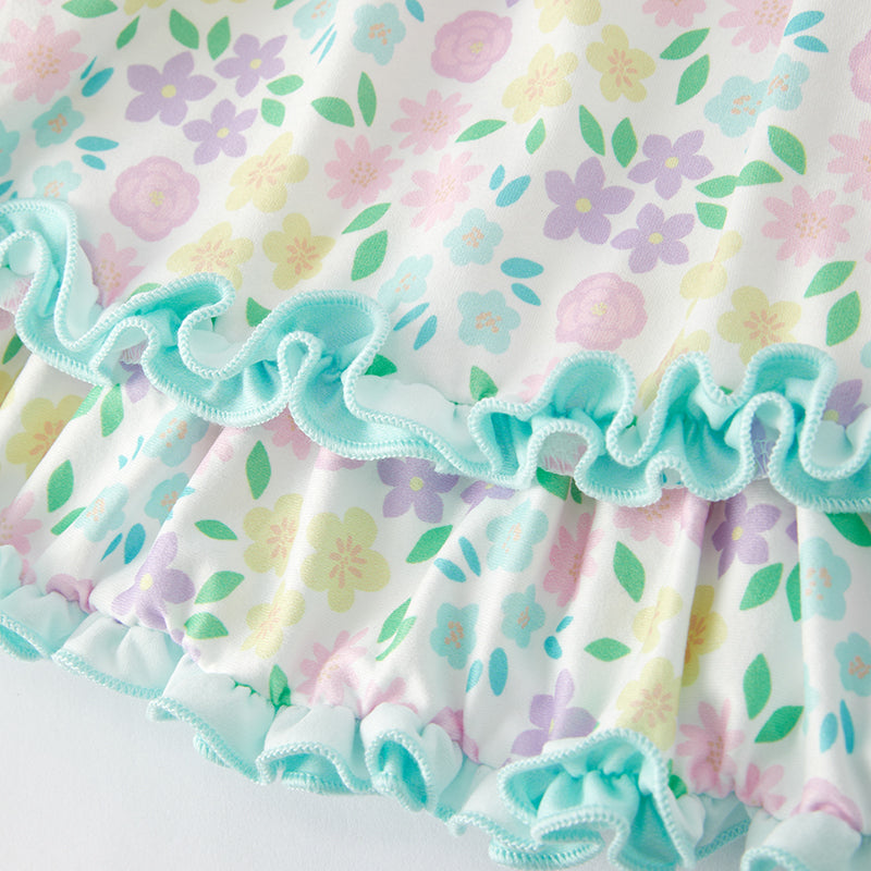 （In Stock A6-6-1）Girls Easter Floral Print Dress