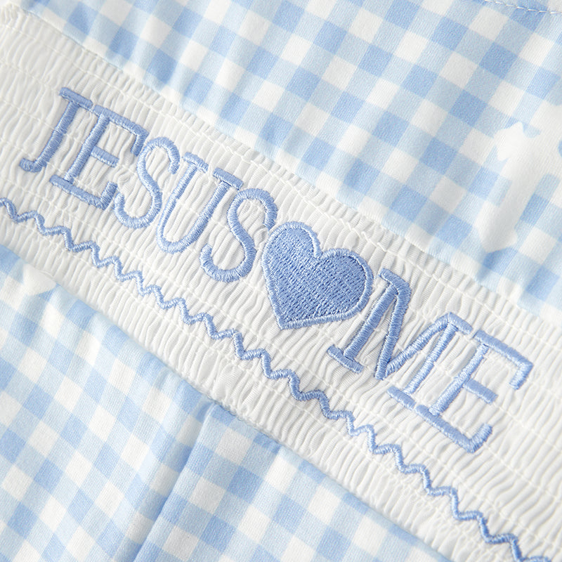（In Stock E31-2-1）Baby Boys Easter Embroidery Smocked Romper