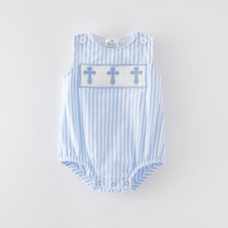 （In Stock E31-2-1）Baby Boys Easter Embroidery Smocked Cotton Romper