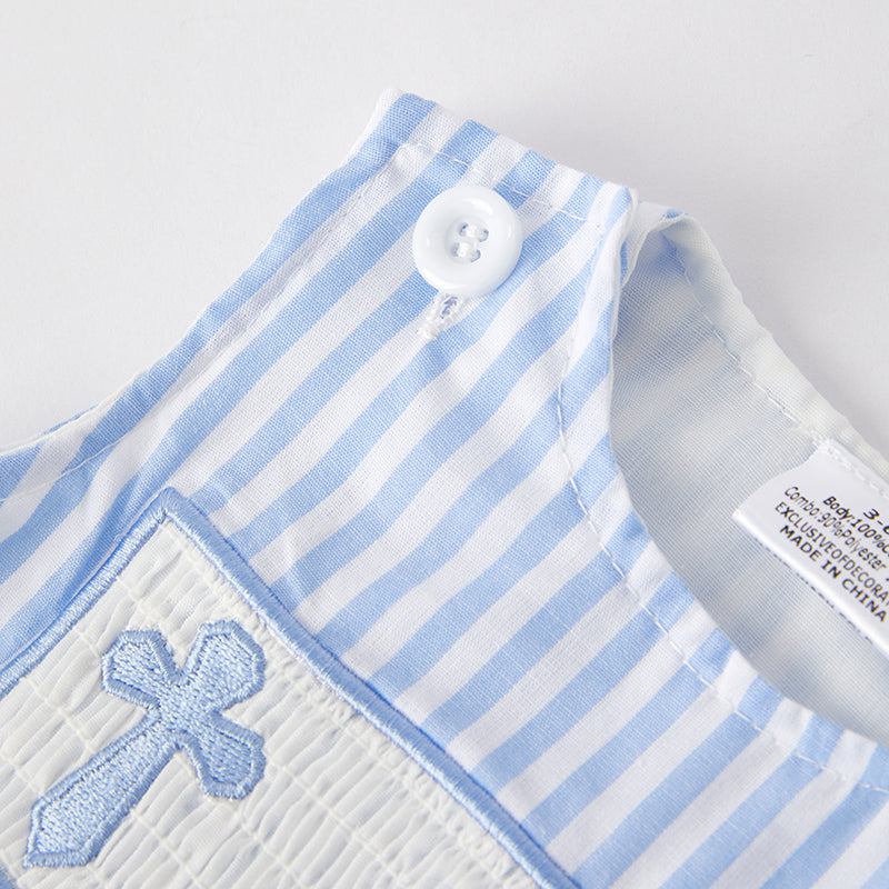 （In Stock E31-2-1）Baby Boys Easter Embroidery Smocked Cotton Romper