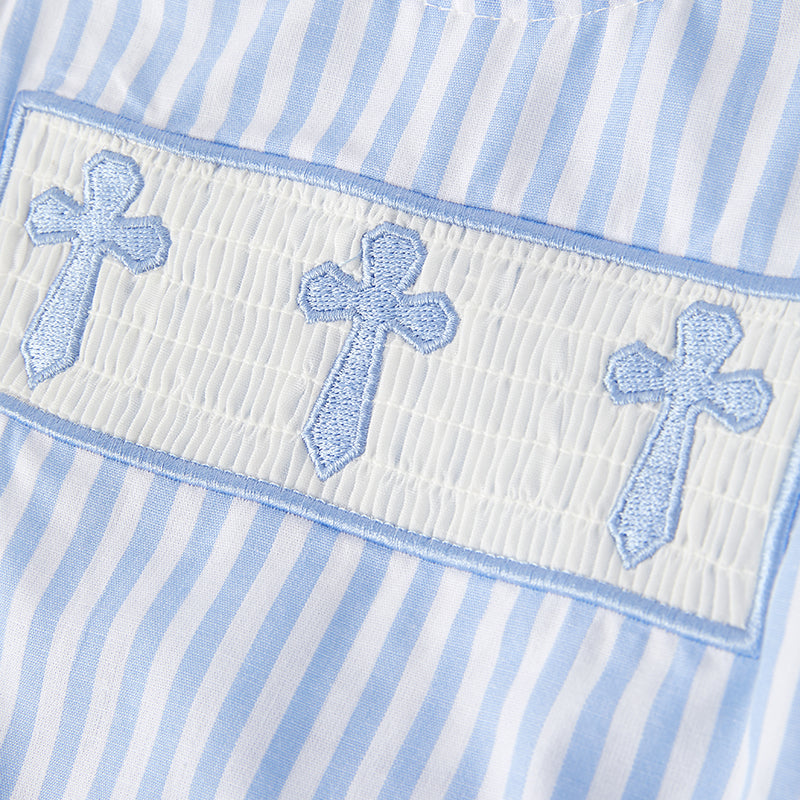 （In Stock E31-2-1）Baby Boys Easter Embroidery Smocked Cotton Romper