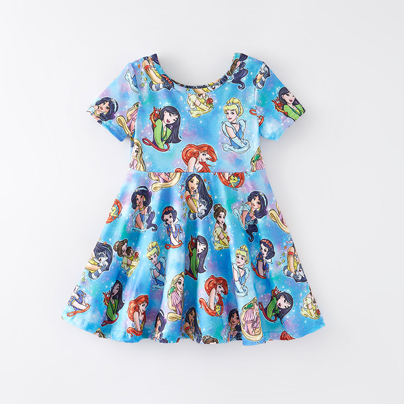 （In Stock Q9-6-1）Girls Spring and Summer Princess Print Dress