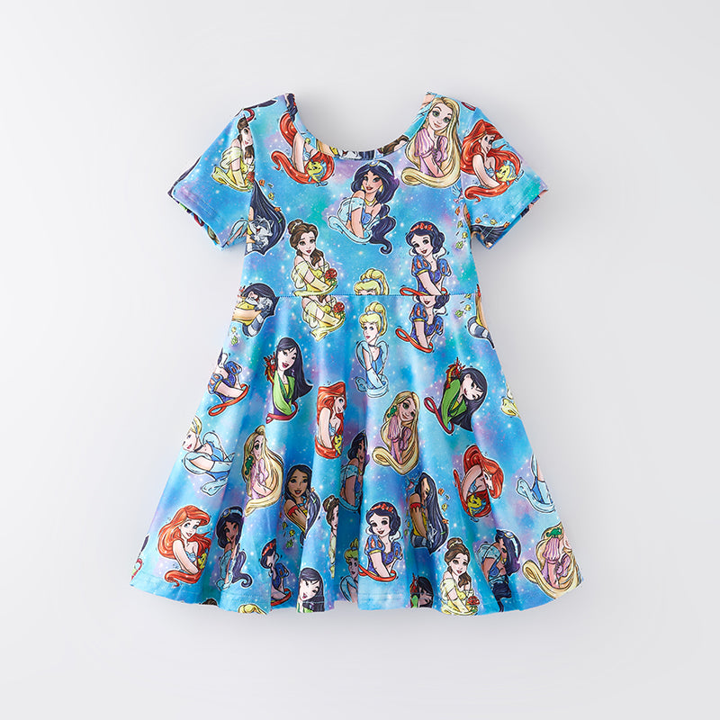 （In Stock Q9-6-1）Girls Spring and Summer Princess Print Dress