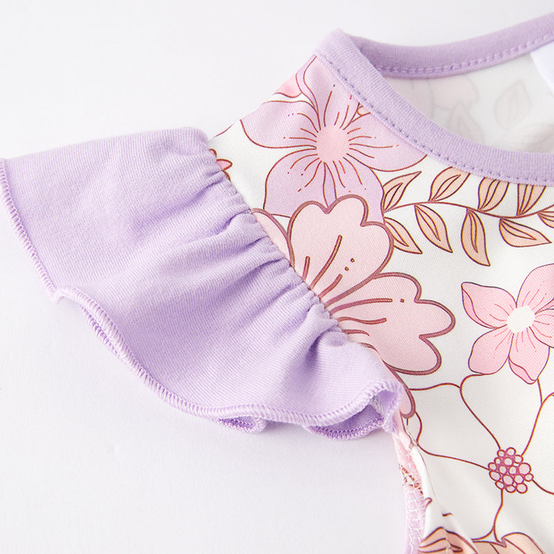 （In Stock E30-3-3）Girls Spring and Summer Pink Floral Print Shorts Set