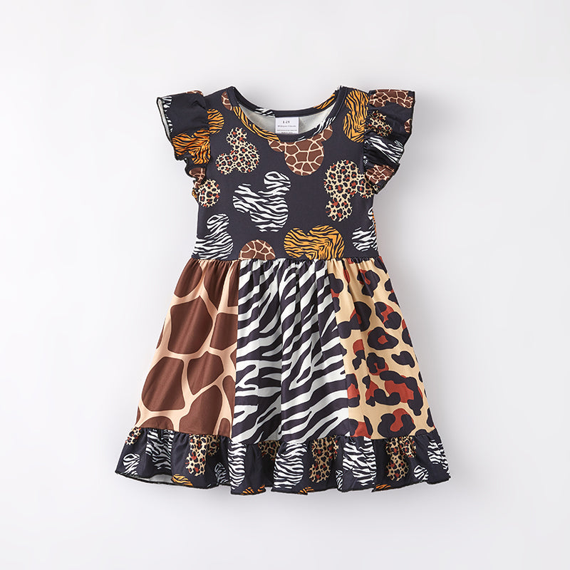 （Pre Order）Girls Cow Leopard Polka Dot Print Dress