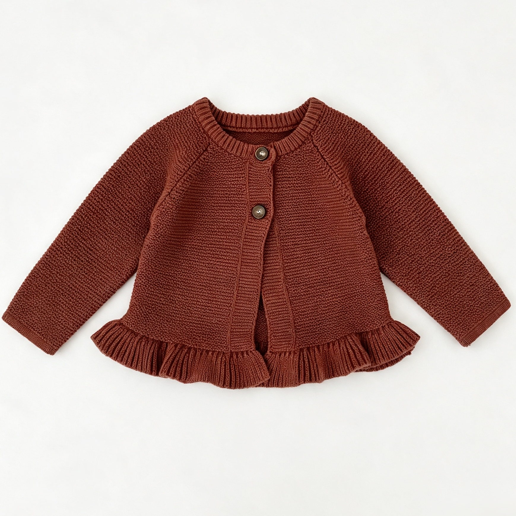 （Pre Order 2 Weeks）Girls Fall Brown Ruffle Knitted Cardigan