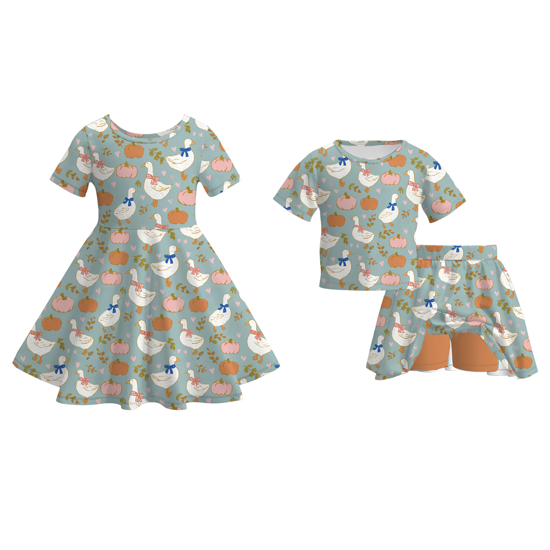 （Pre Order）Girls Halloween＆Thanksgiving Pumpkin Print Dress,Set