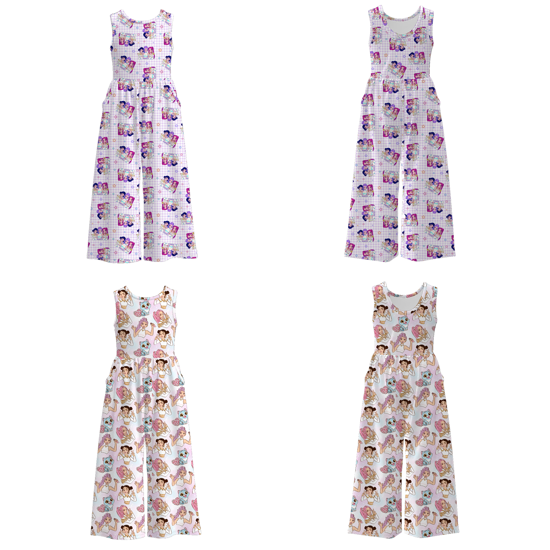 （Pre Order）Girls Spring&Summer Movie Character Print Jumpsuit