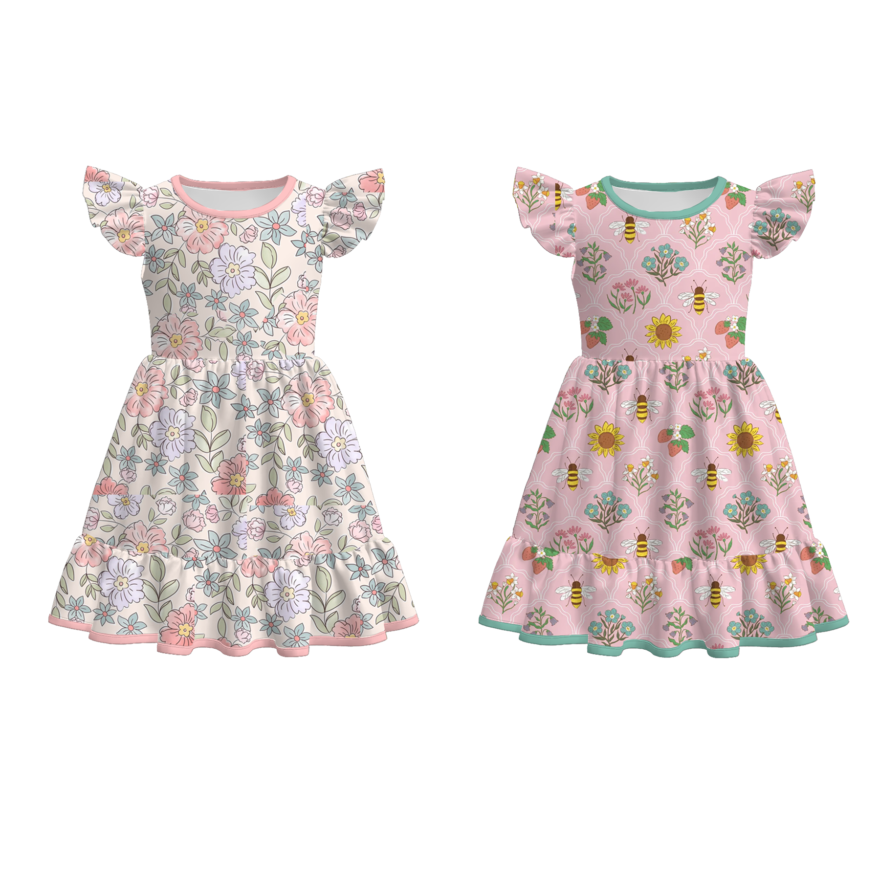 （Pre Order）Girls Summer Floral＆Bee Print Dress