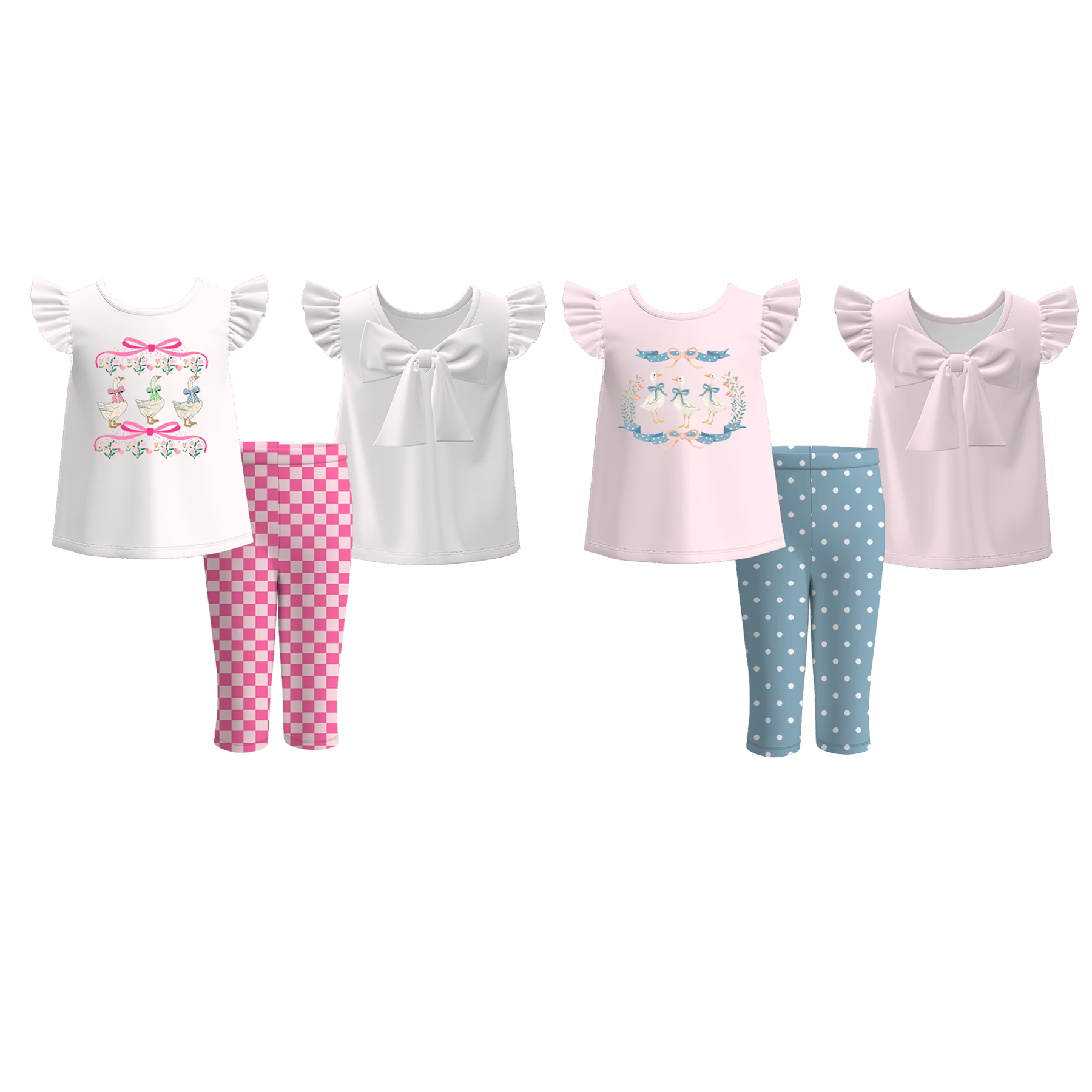 （Pre Order）Girls Spring and Summer Silly Goose Print Outfit Set