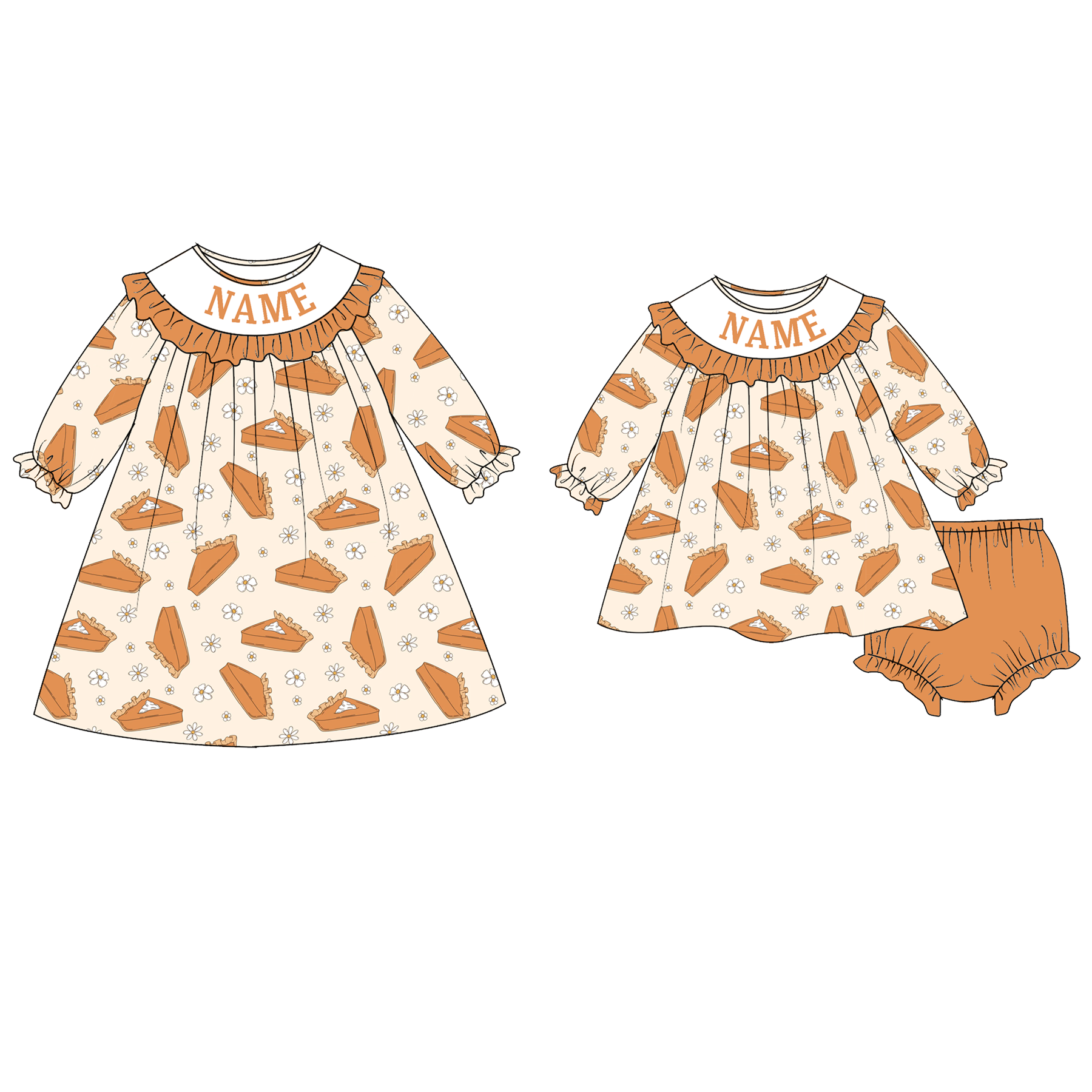 （Pre Order）Sisters Halloween Pumpkin Pie Embroidery Smocked Dress&Romper