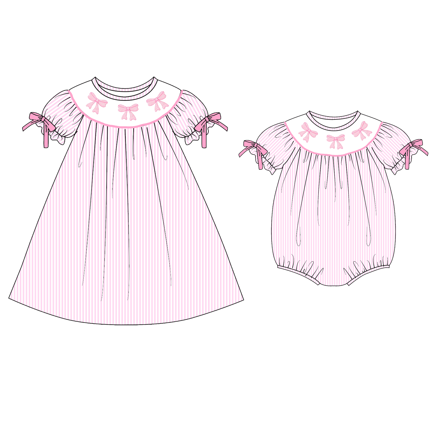 （Pre Order）Sisters Spring Bow Embroidery Smocked Dress&Romper