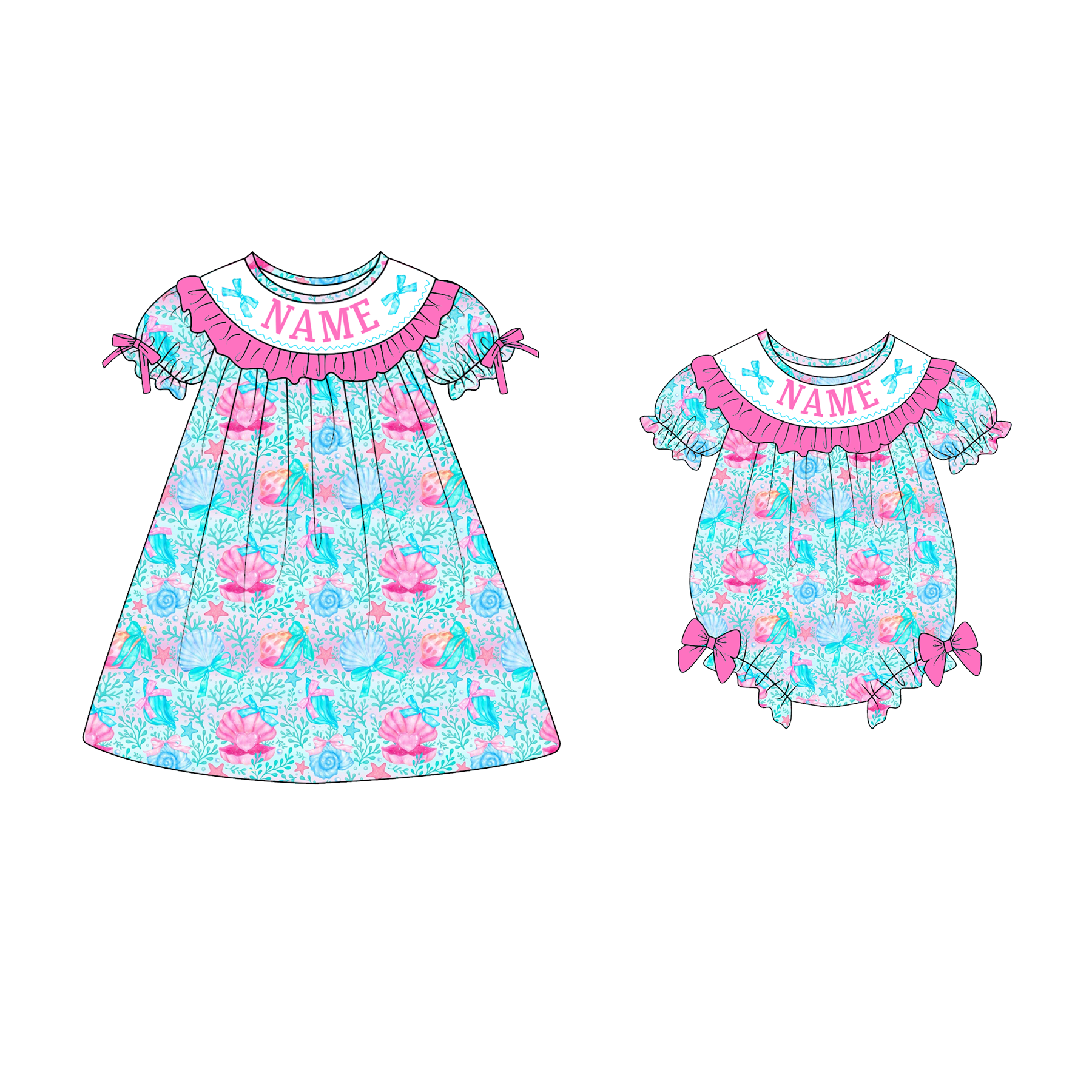 （Pre Order）Sisters Summer Seaside Embroidery Smocked Dress&Romper