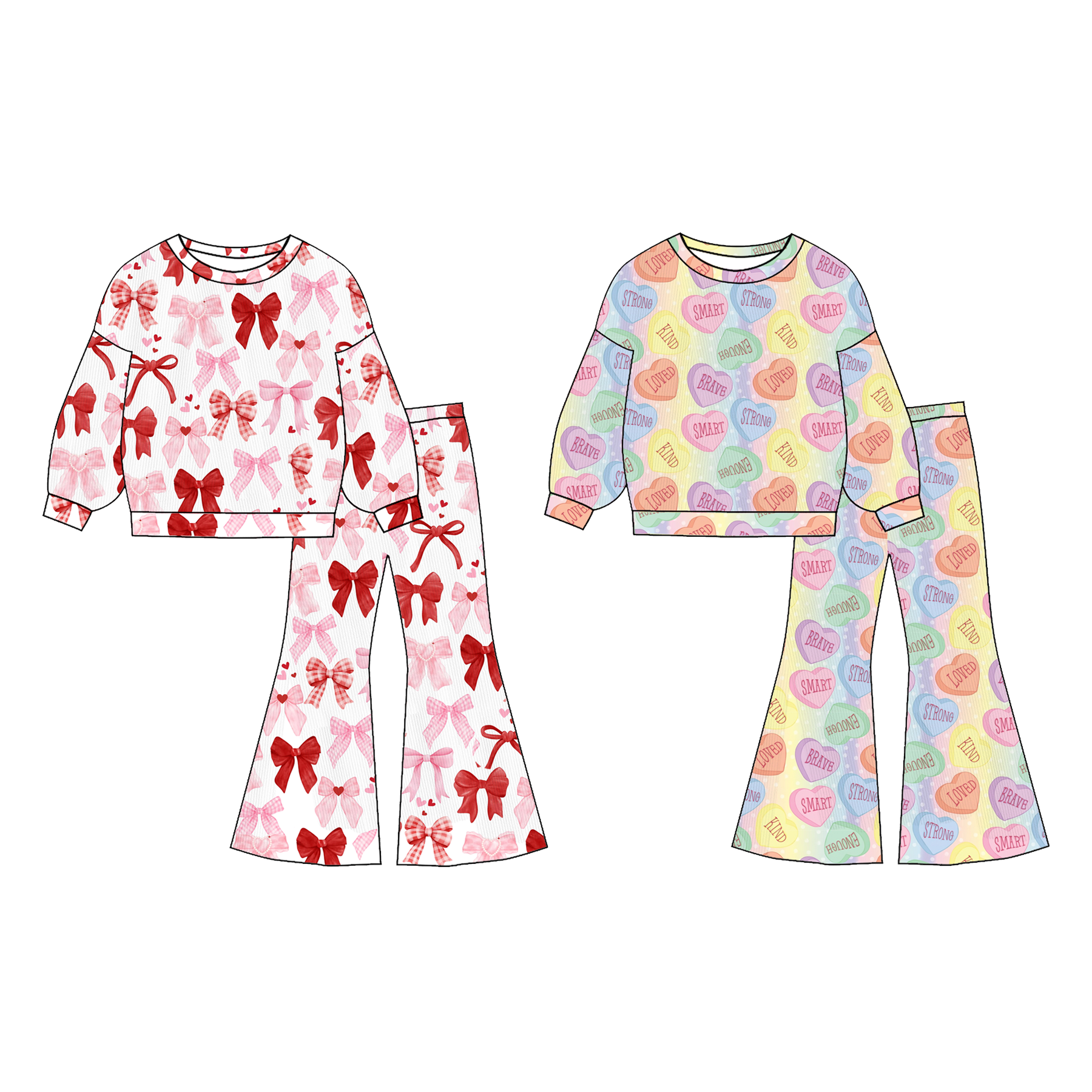 （Pre Order）Girls Valentine's Day Print Twill Sweatshirt Suit