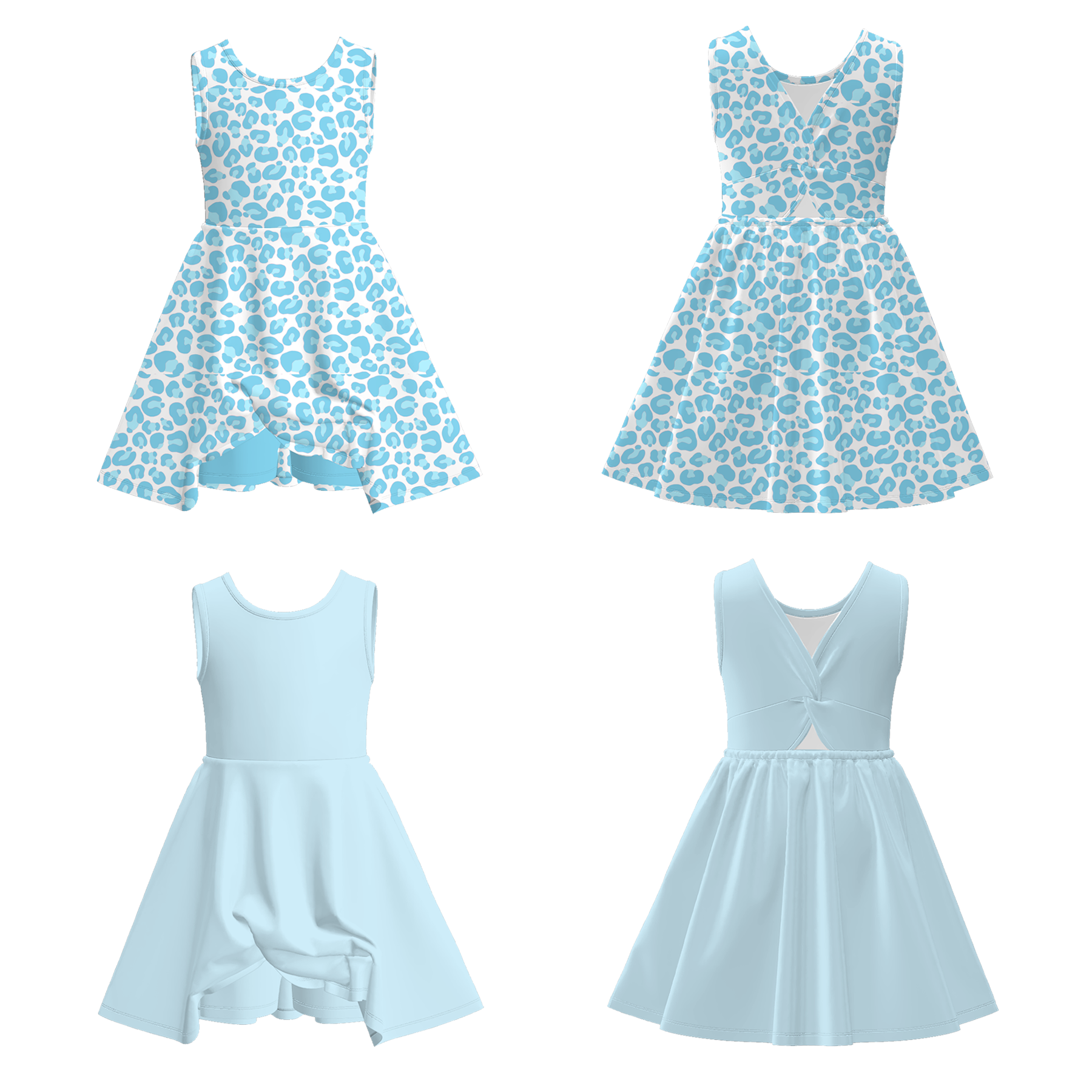 （Pre Order）Girls Spring and Summer Light Blue Skort Dress