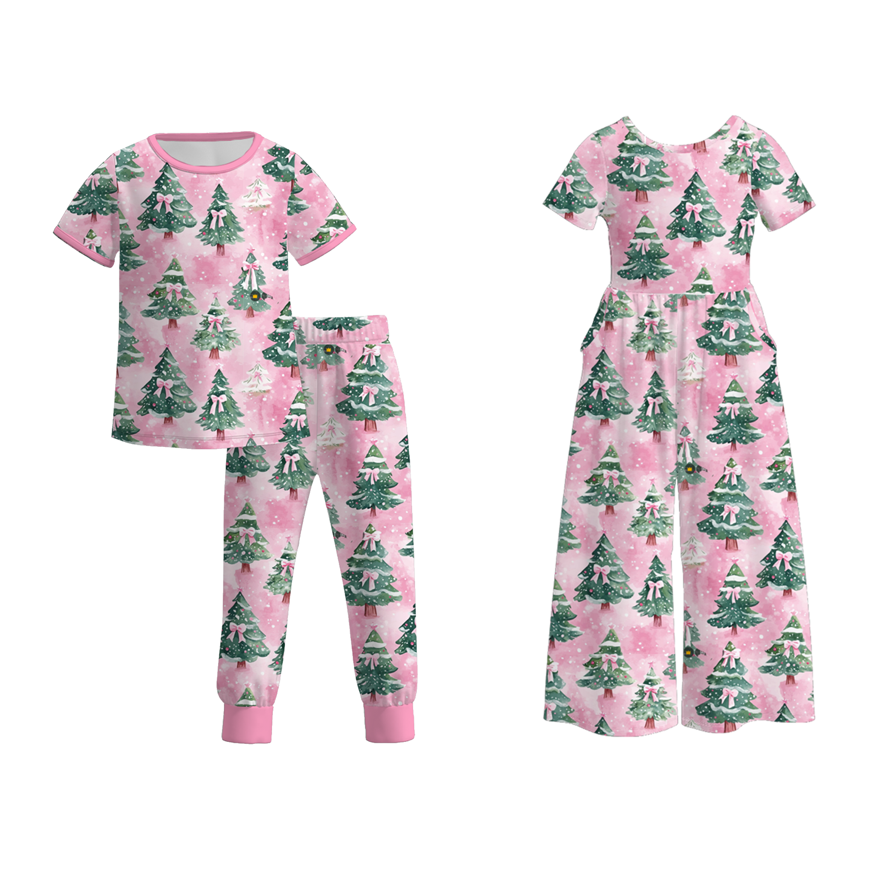 （Pre Order）Girls Christmas Tree Print Pajamas＆Jumpsuit