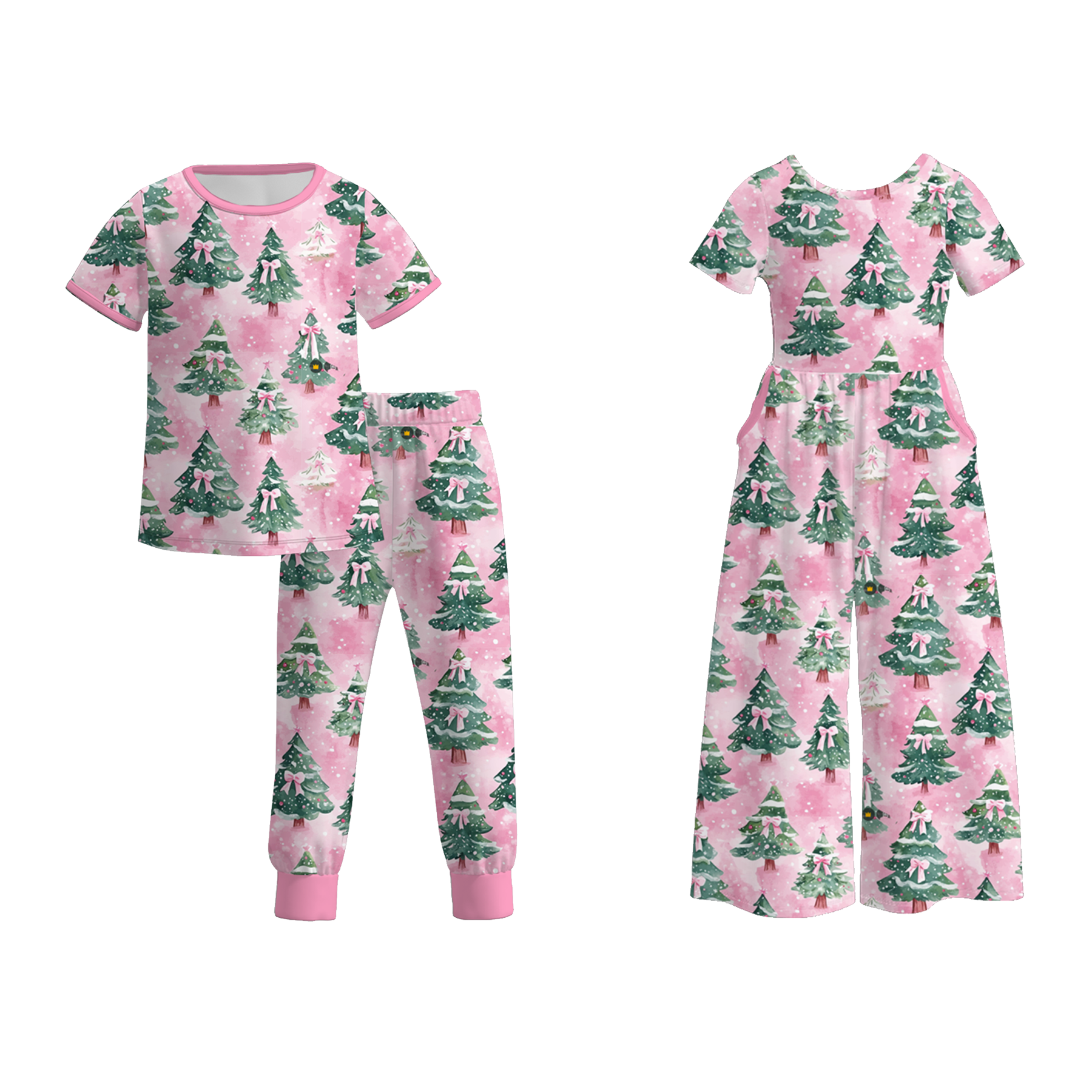 （Pre Order）Girls Christmas Tree Print Pajamas＆Jumpsuit