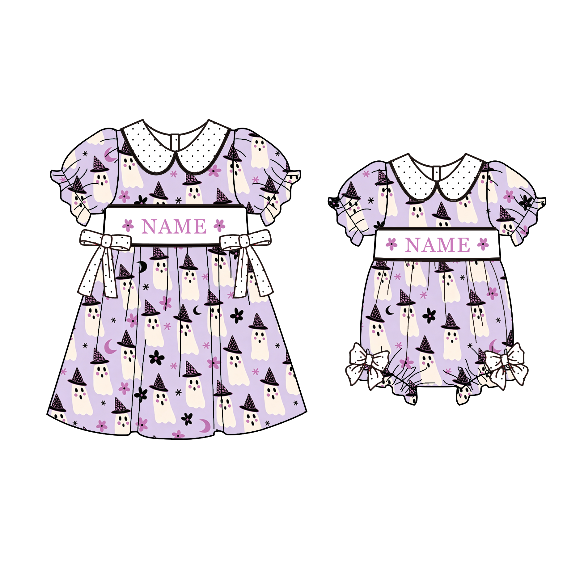 （Pre Order）Girls Halloween Embroidery Smocked Dress,Set&Romper
