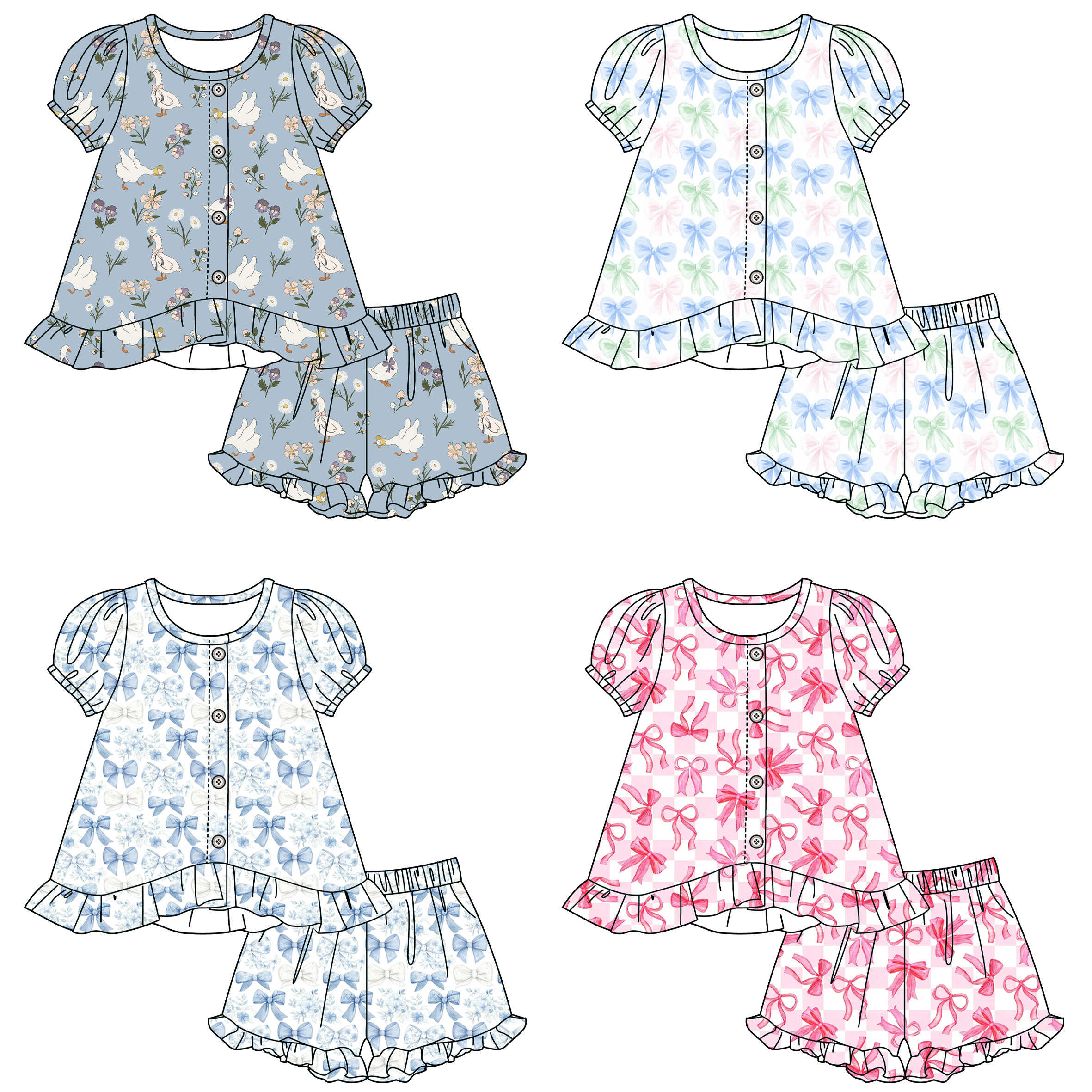 （Pre Order）Girls Spring&Summer Print Pajamas Shorts Set