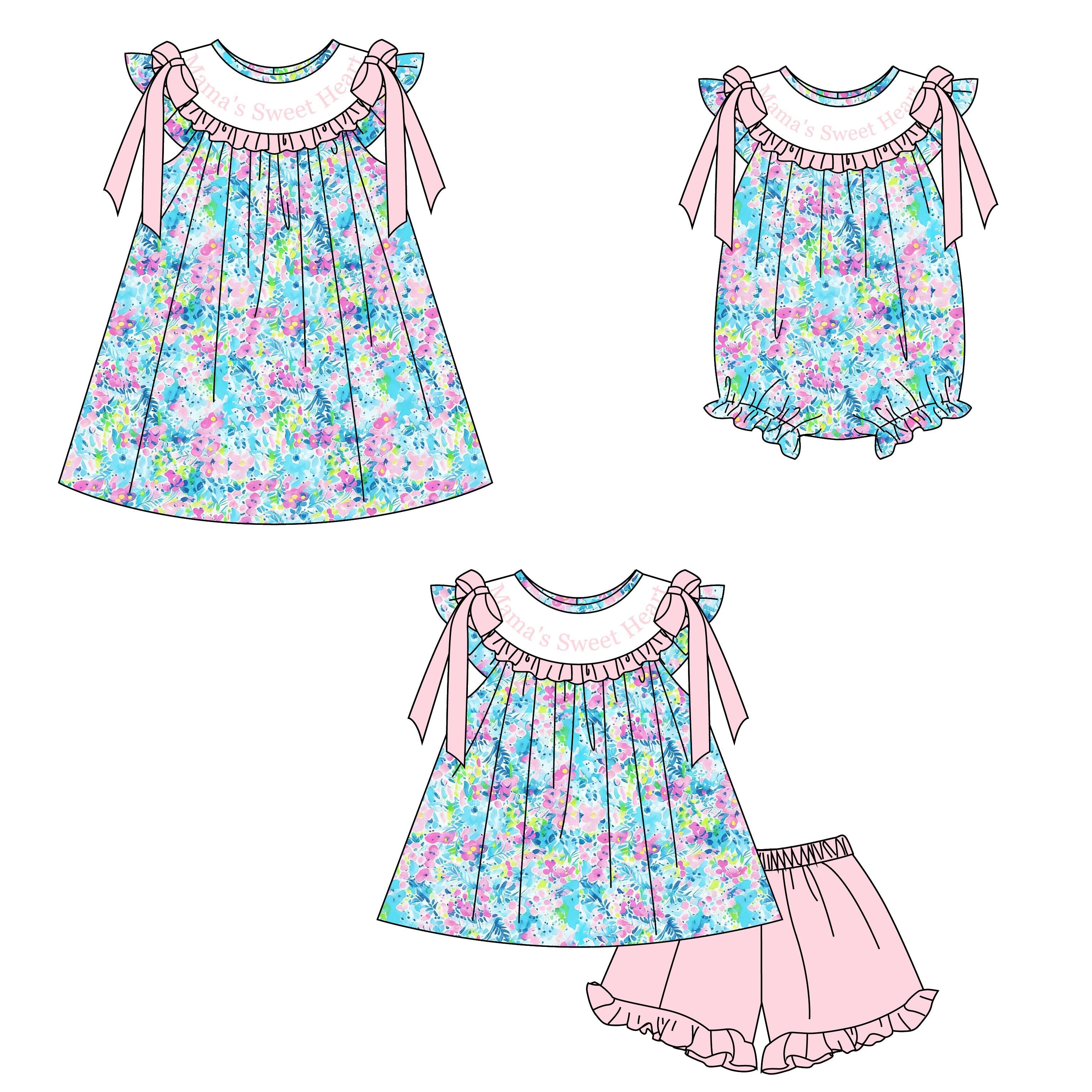 （Pre Order）Sisters“Mama's Sweat Heart”Embroidery Smocked Dress,Shorts Set&Romper