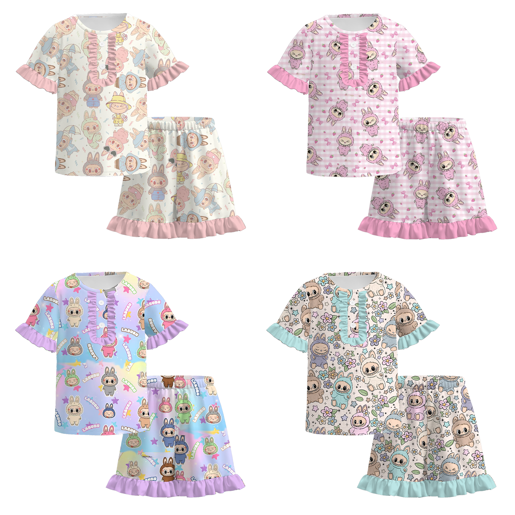 （Pre Order）Girls Summer Cartoon Print Pajamas