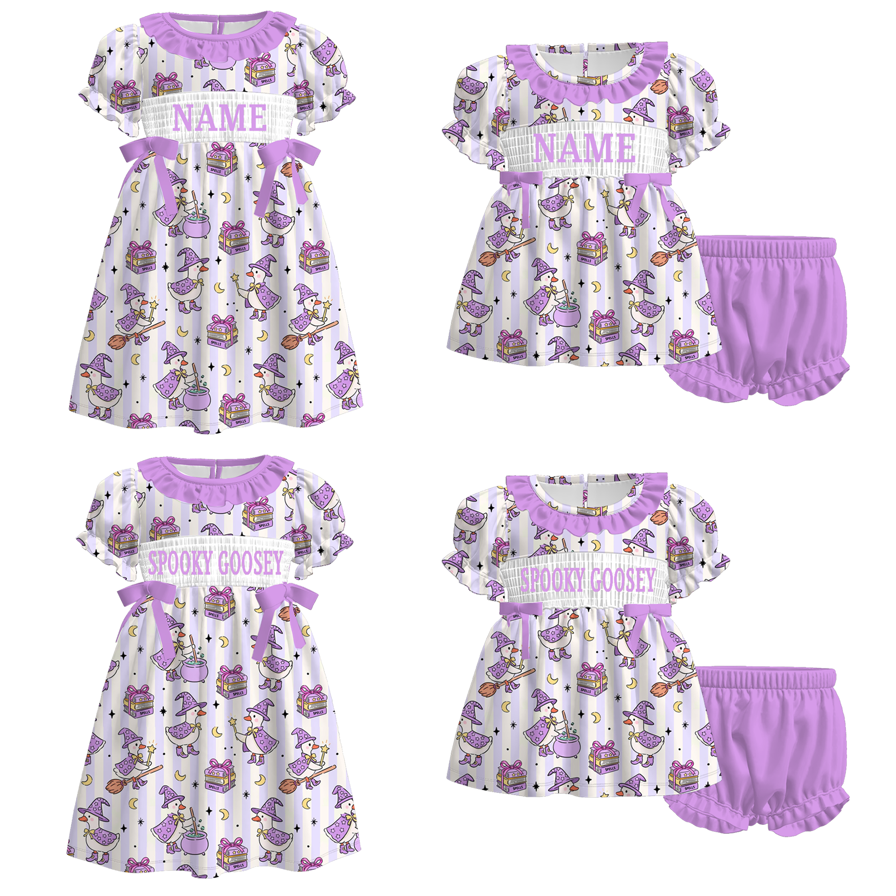 （Pre Order）Sisters Halloween Goose Embroidery Smocked Dress＆Romper