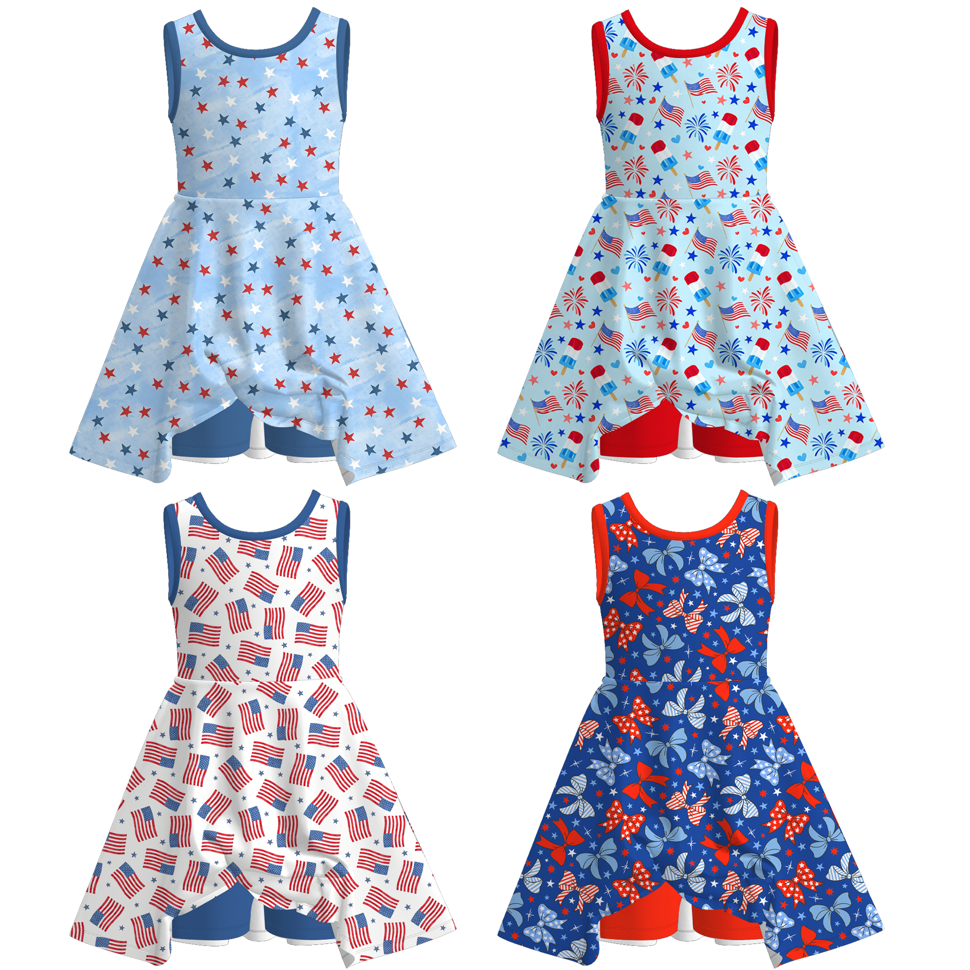 （Pre Order+Prepack Zone）Girls Patriotic Print Skort Dress（Mix Size）