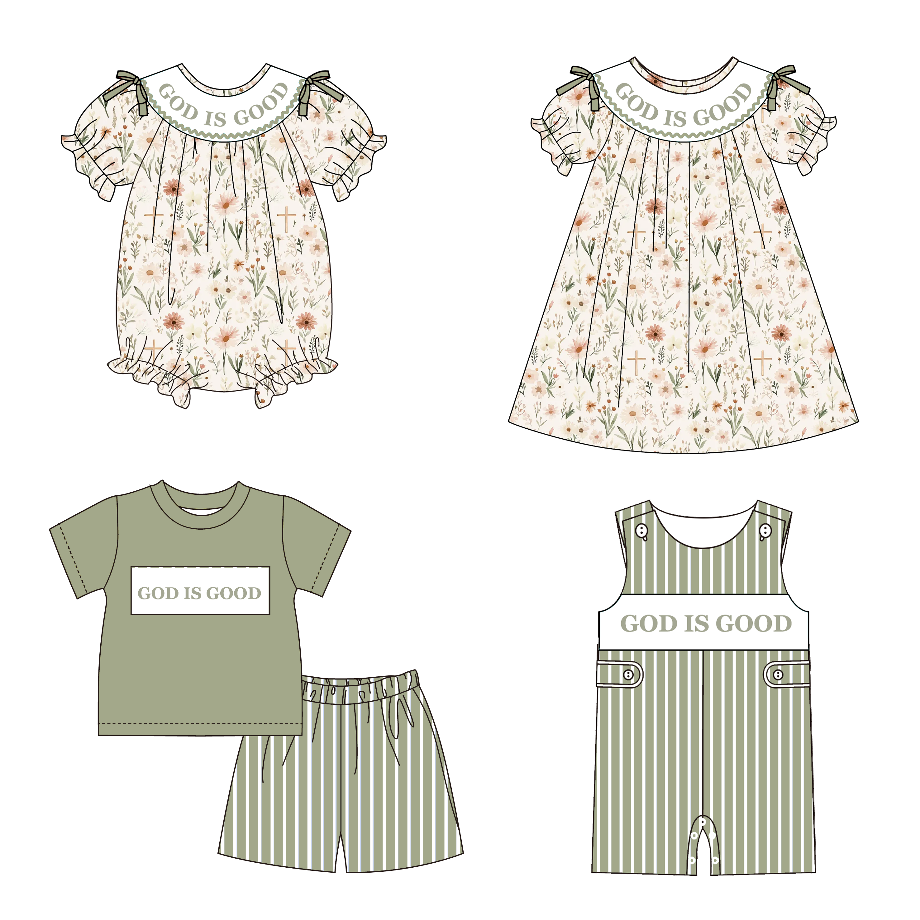 （Pre Order）Siblings Spring&Summer Floral Embroidery Smocked Dress,Set&Romper