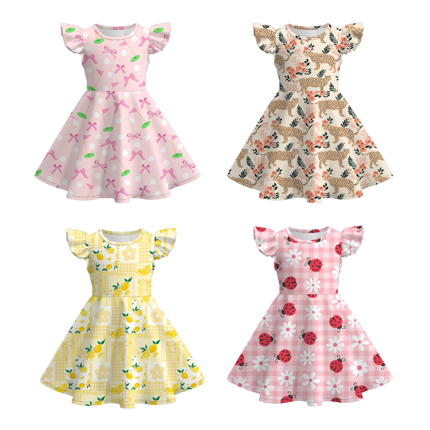 （Pre Order）Girls Spring and Summer Fruit＆Bow Print Dress