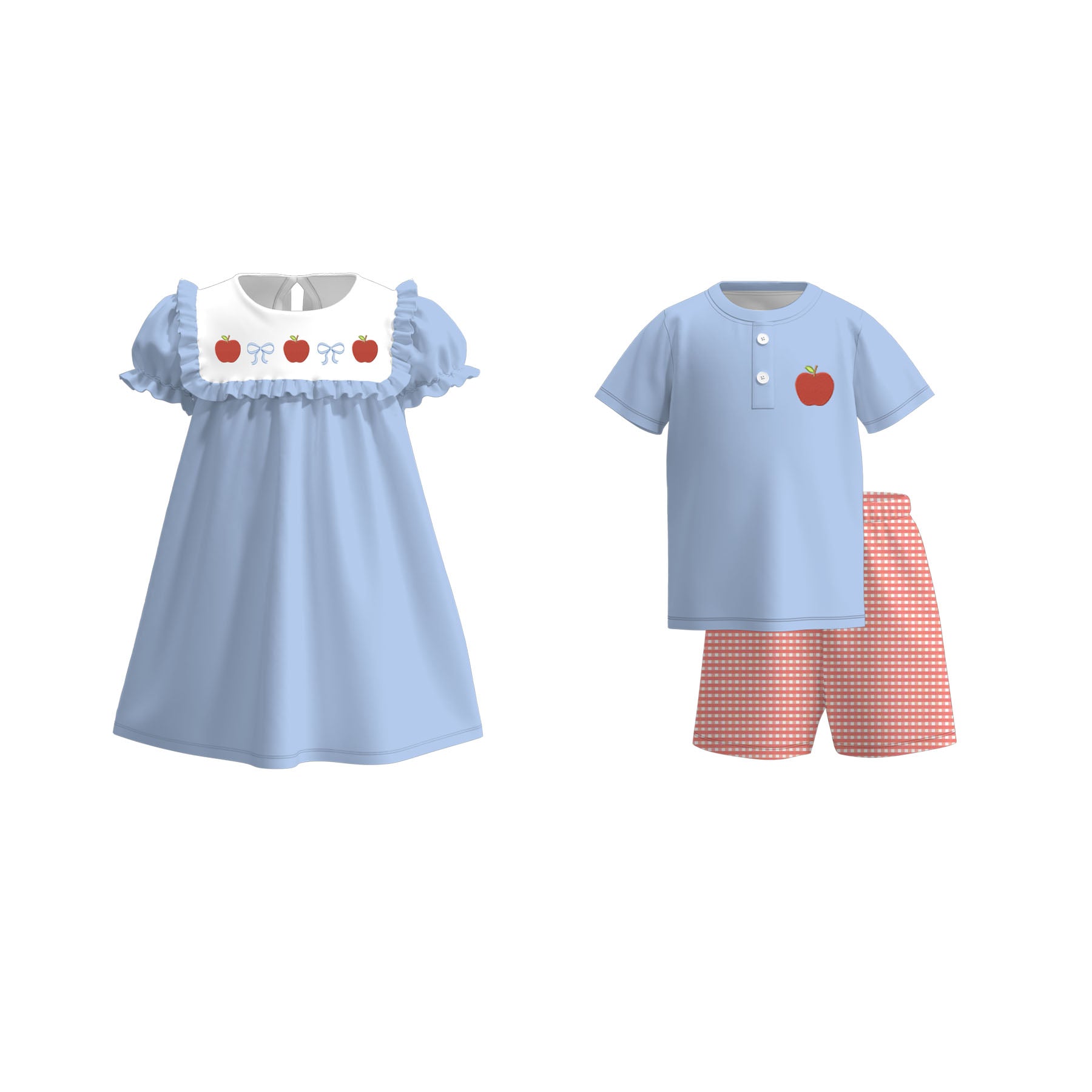 （Pre Order）Siblings Summer Back To School Apple Embroidery Dress&Set