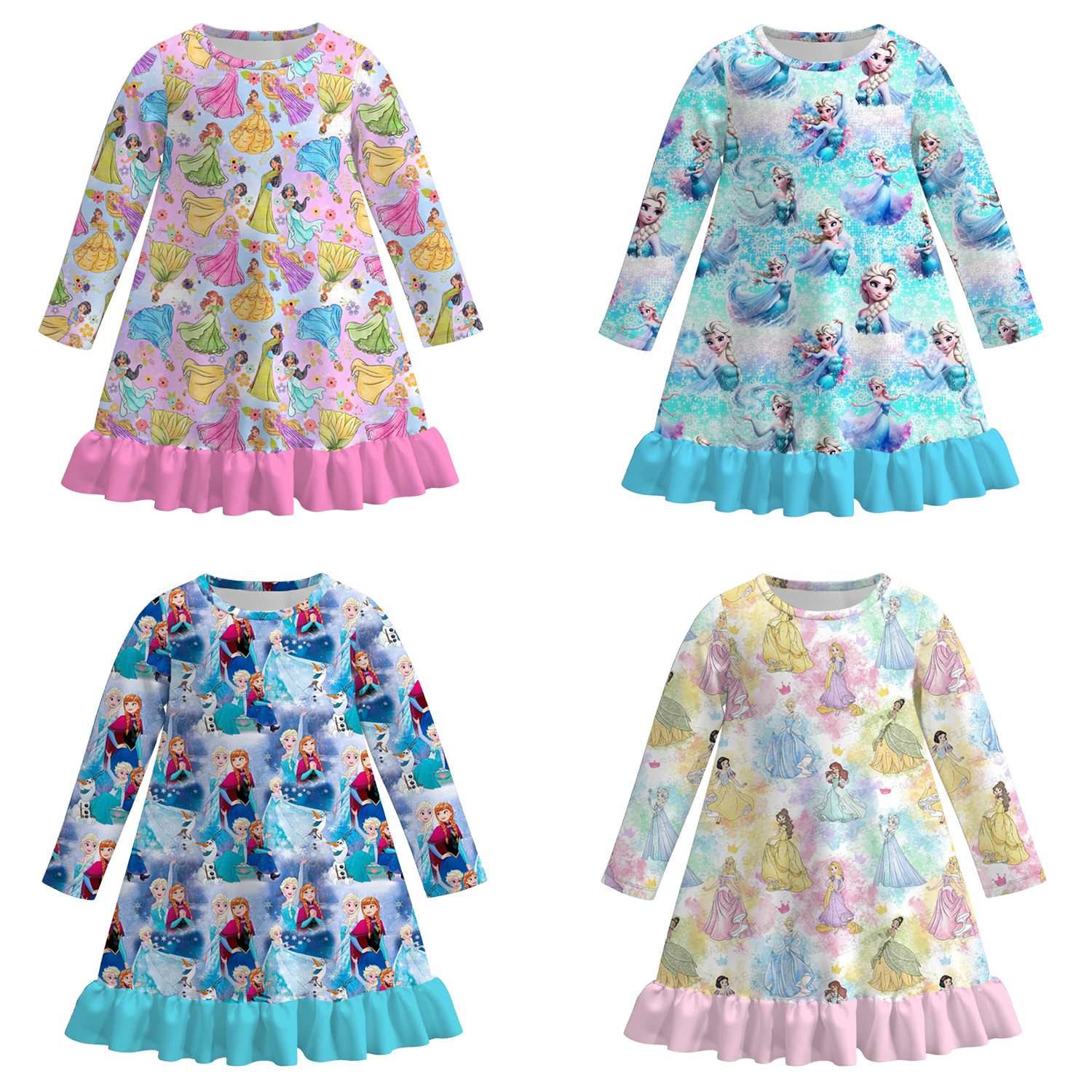 （Pre Order）Girls Fall&Winter Princess Print Pajamas Dress