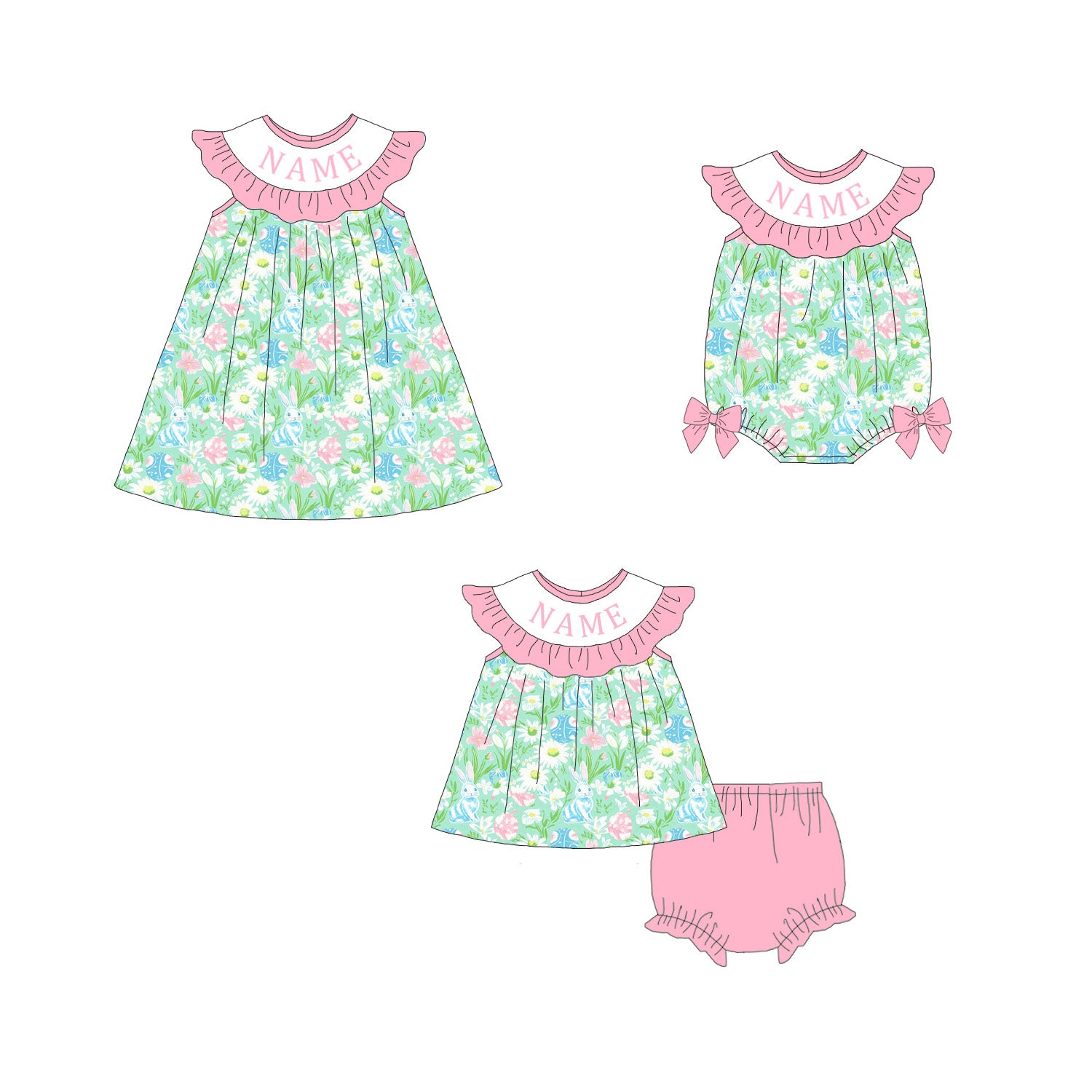 （Pre Order）Sisters Easter Floral Embroidery Smocked Dress&Romper