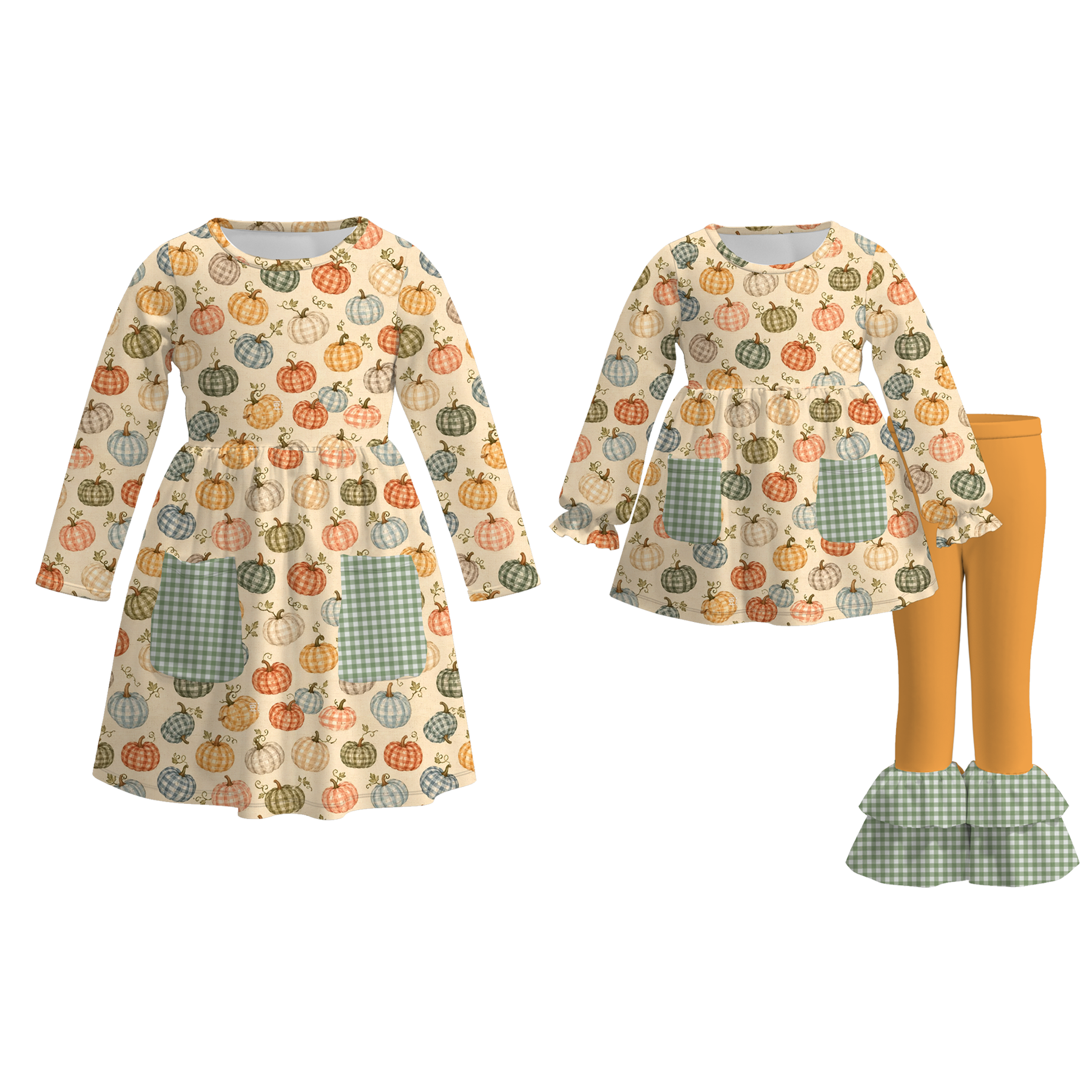 （Pre Order）Girls Fall Pumpkin Print Dress&Outfit Set