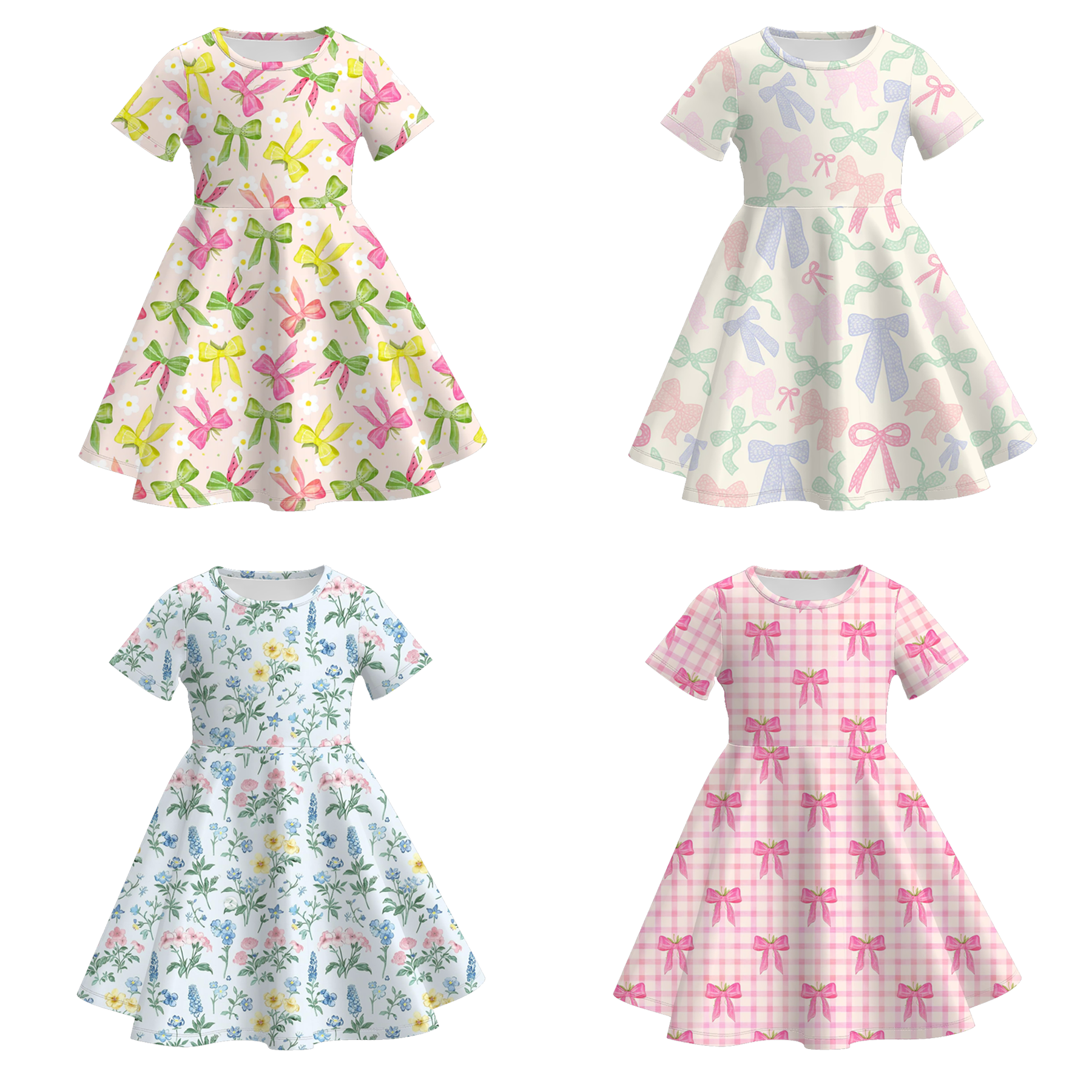 （Pre Order）Girls Spring and Summer Bow Print Dress