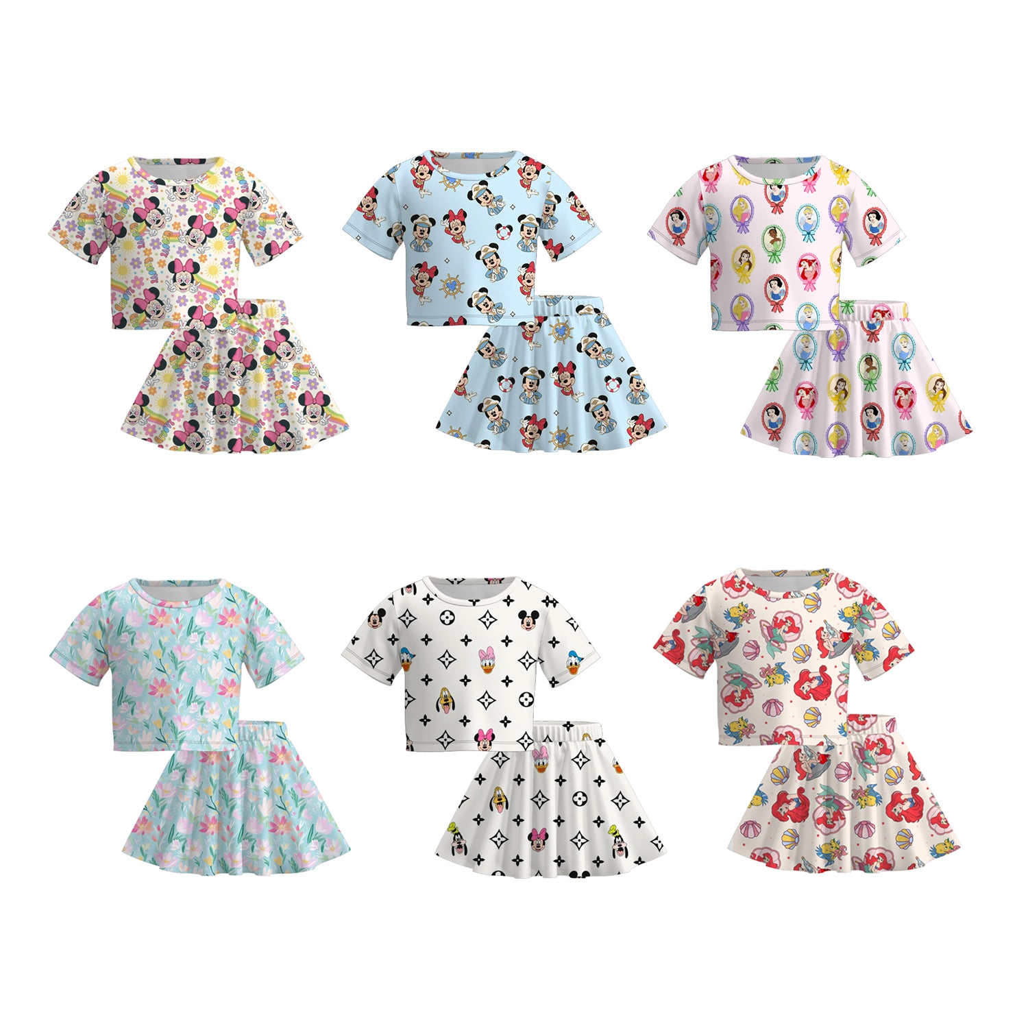 （Pre Order）Girls Spring and Summer Cartoon＆Princess Print Skirt Set