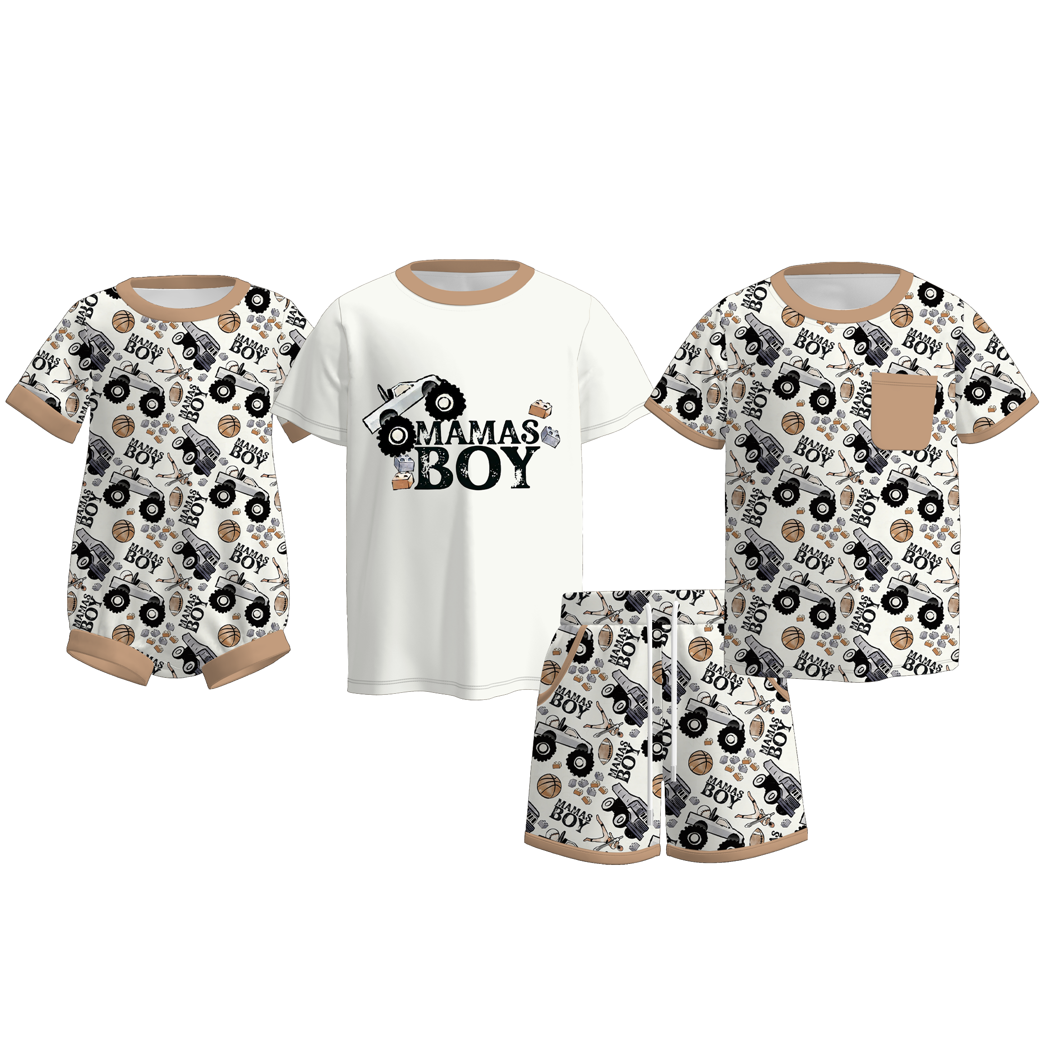 （Pre Order）Brothers MAMA'S BOY Print Set,Top＆Romper