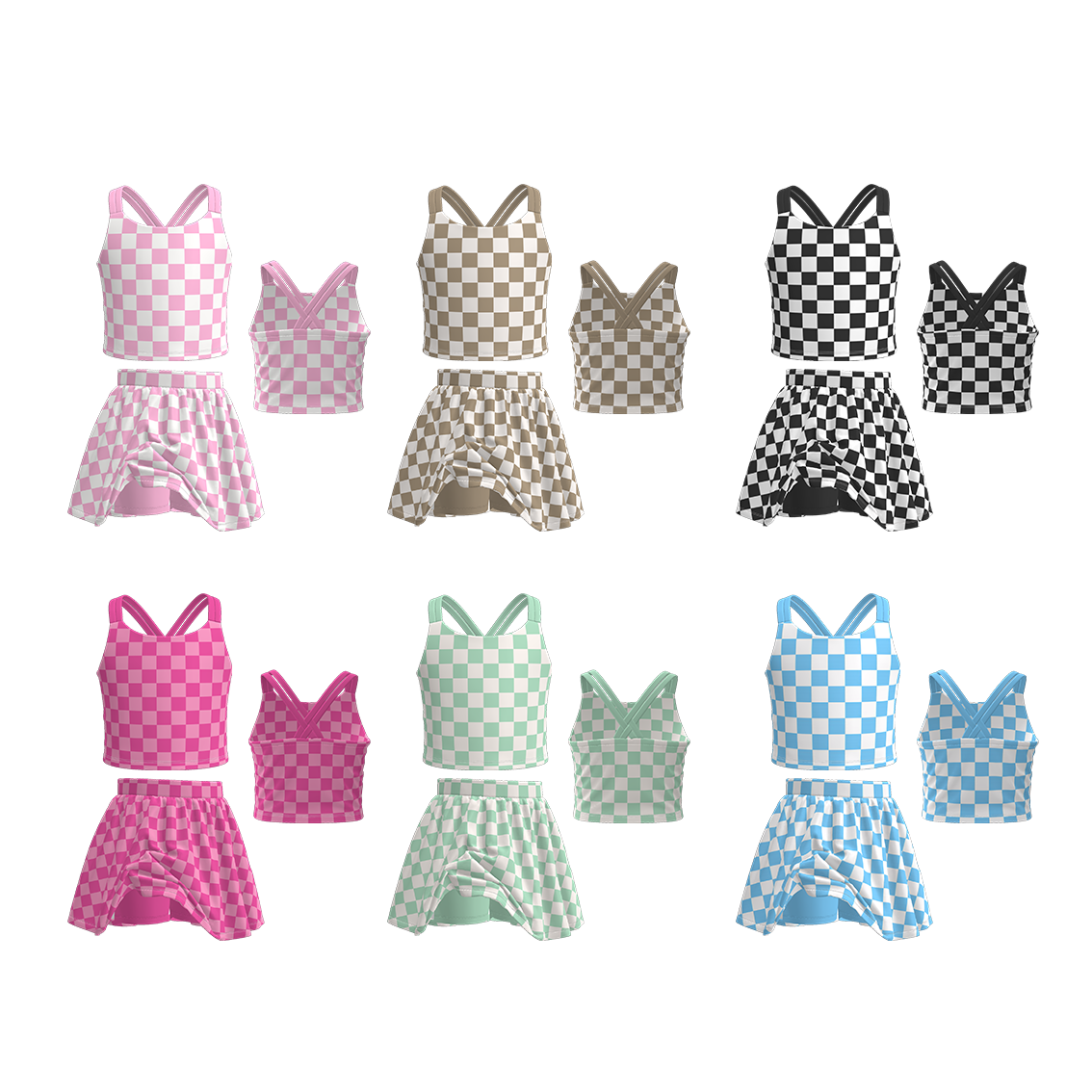 （Pre Order）Girls Spring and Summer Plaid Skort Set
