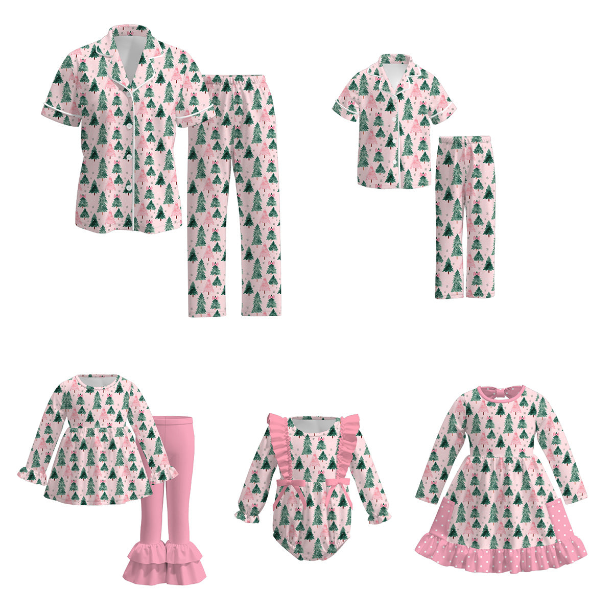 （Pre Order）Family Christmas Tree Print Dress,Set,Romper＆Pajamas