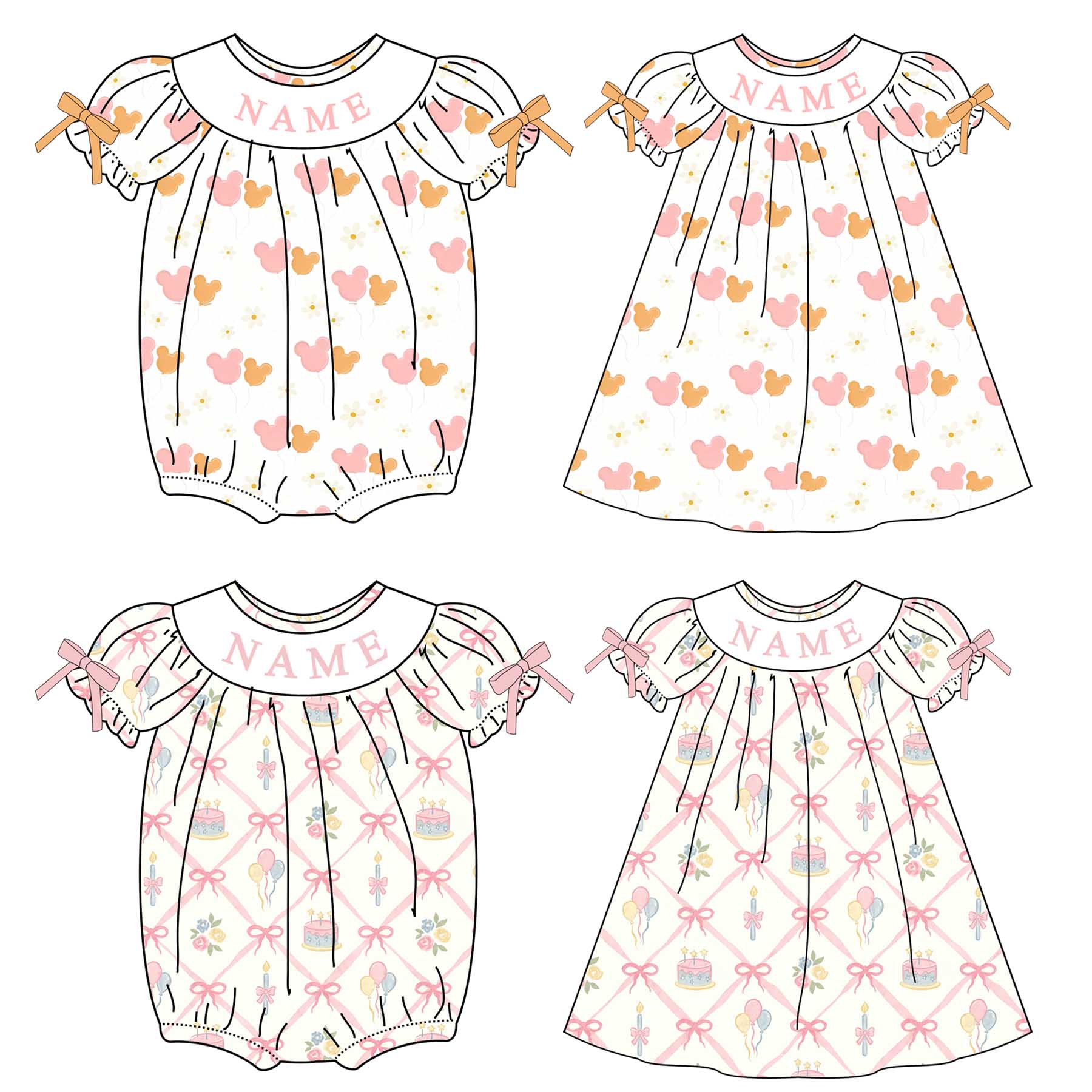 （Pre Order）Sisters Spring&Summer Birthday Embroidery Smocked Dress&Romper