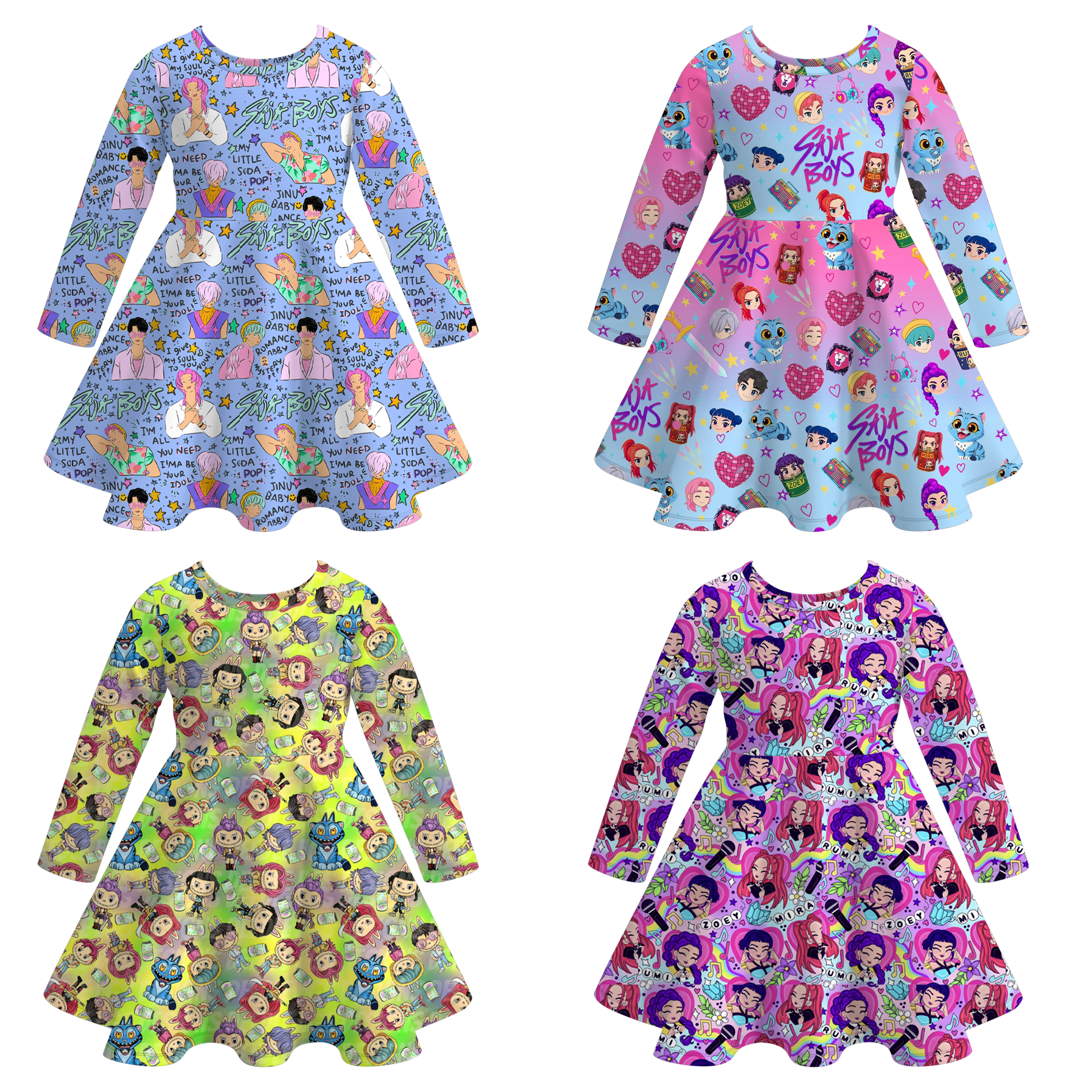 （Pre Order）Girls Movie Character Print Long Sleeves Dress
